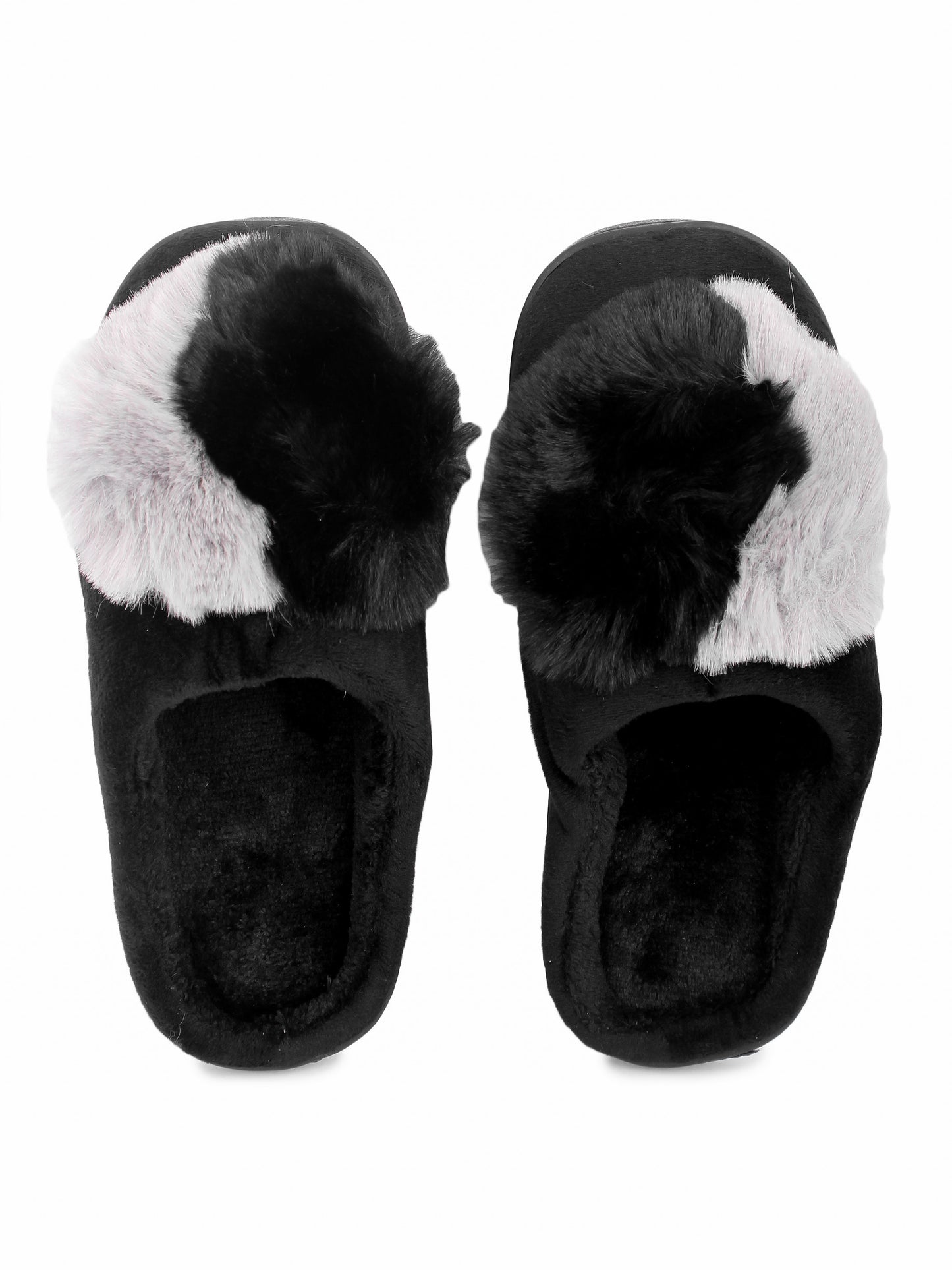 Brauch Women's Black Heart Furry Winter Slippers