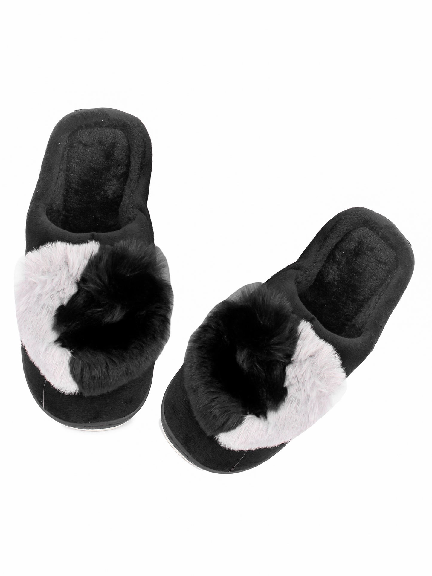 Brauch Women's Black Heart Furry Winter Slippers