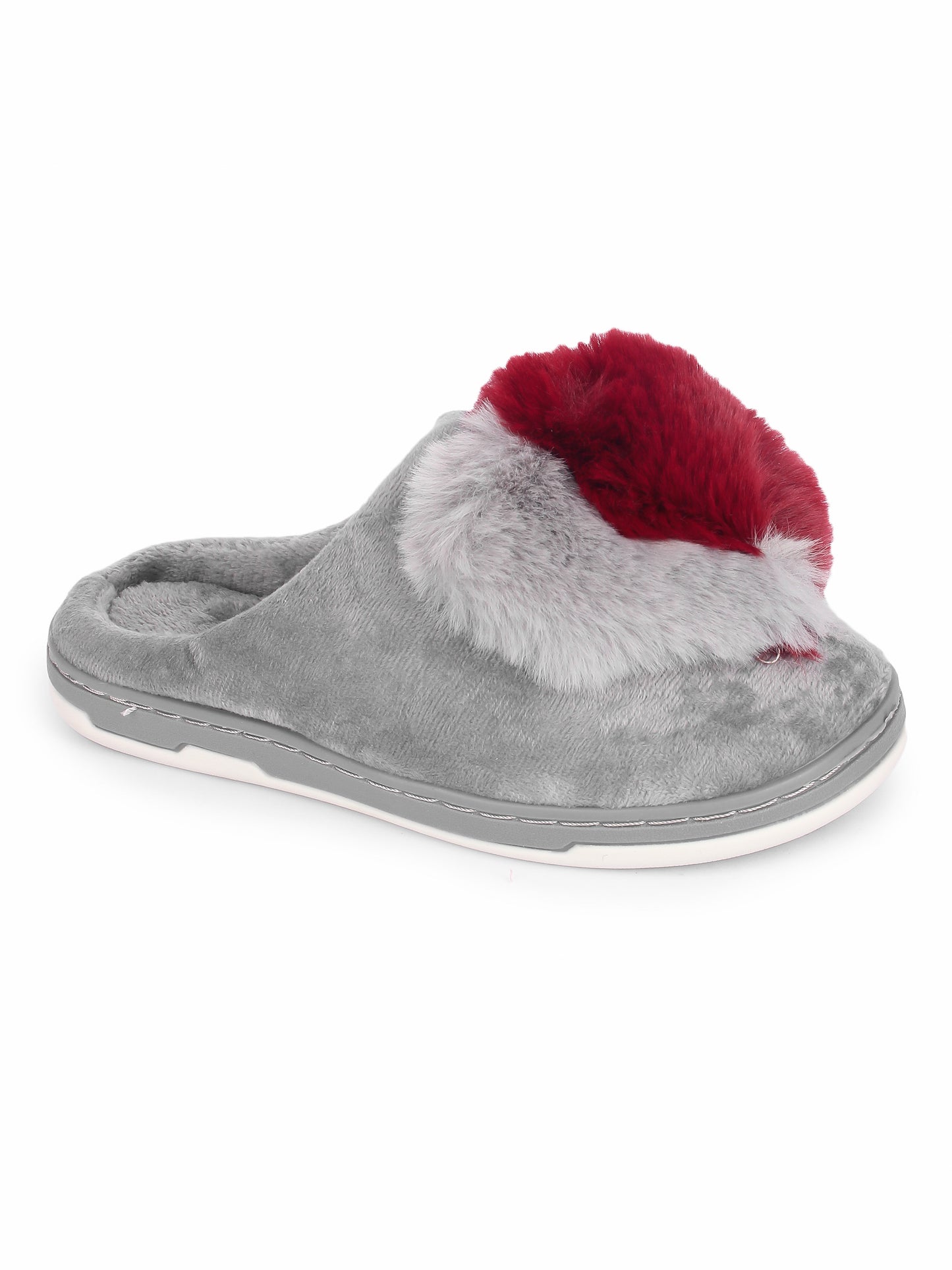 Brauch Women's Grey Heart Furry Winter Slippers