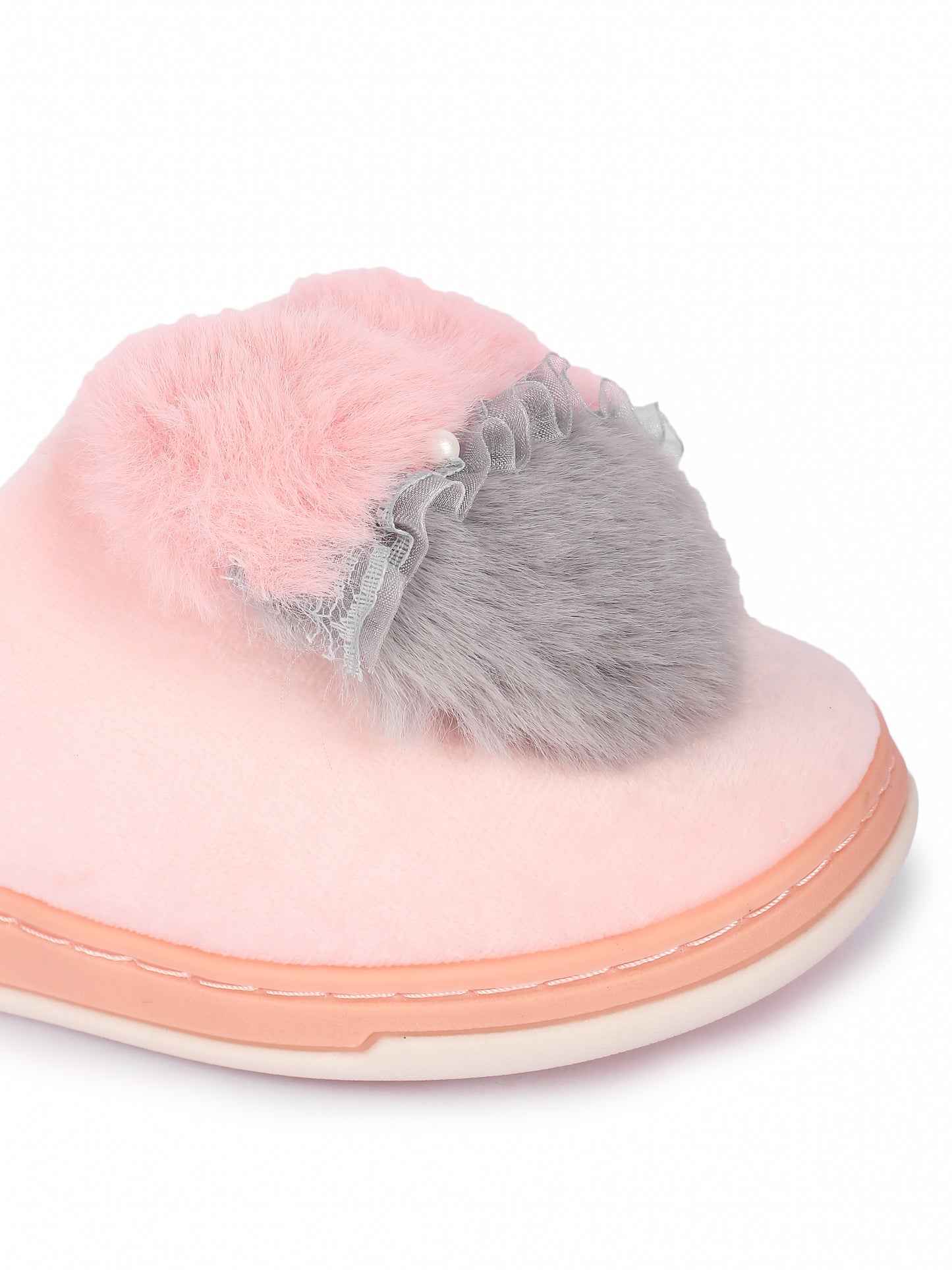 Brauch Women's Peach Heart Pearl Fur Winter Slippers