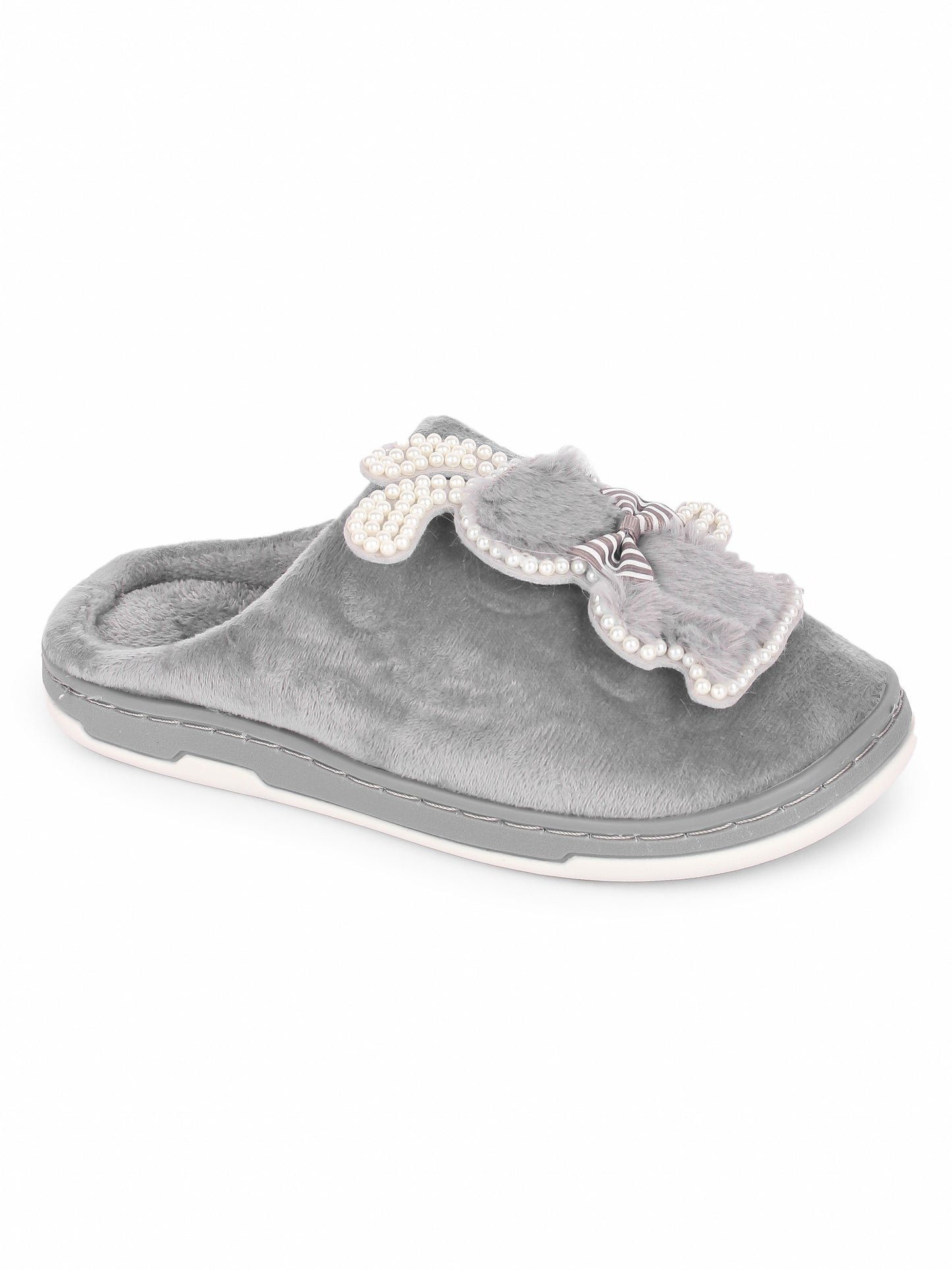 Brauch Women's Grey Wavy Ear Fur Winter Slippers