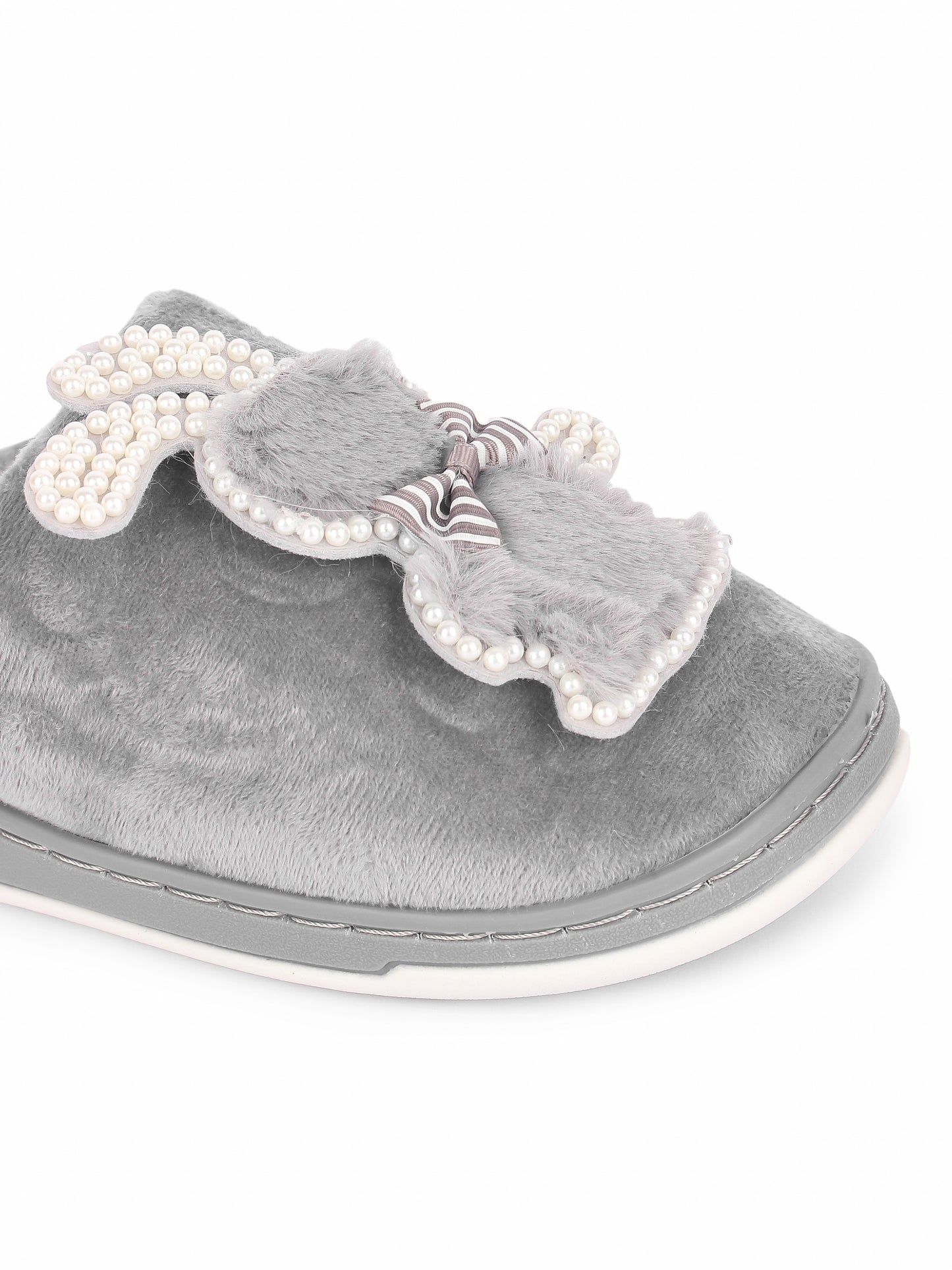 Brauch Women's Grey Wavy Ear Fur Winter Slippers