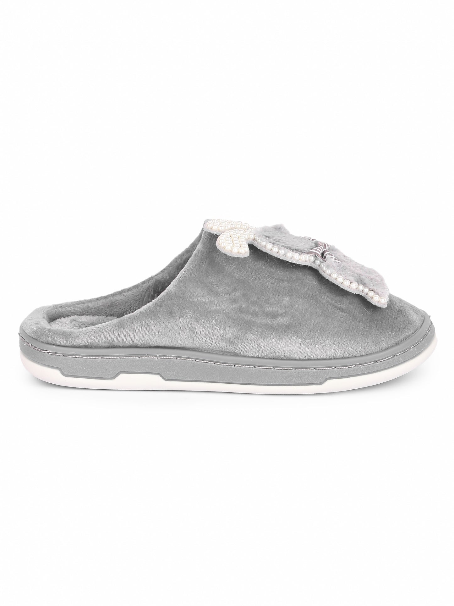 Brauch Women's Grey Wavy Ear Fur Winter Slippers