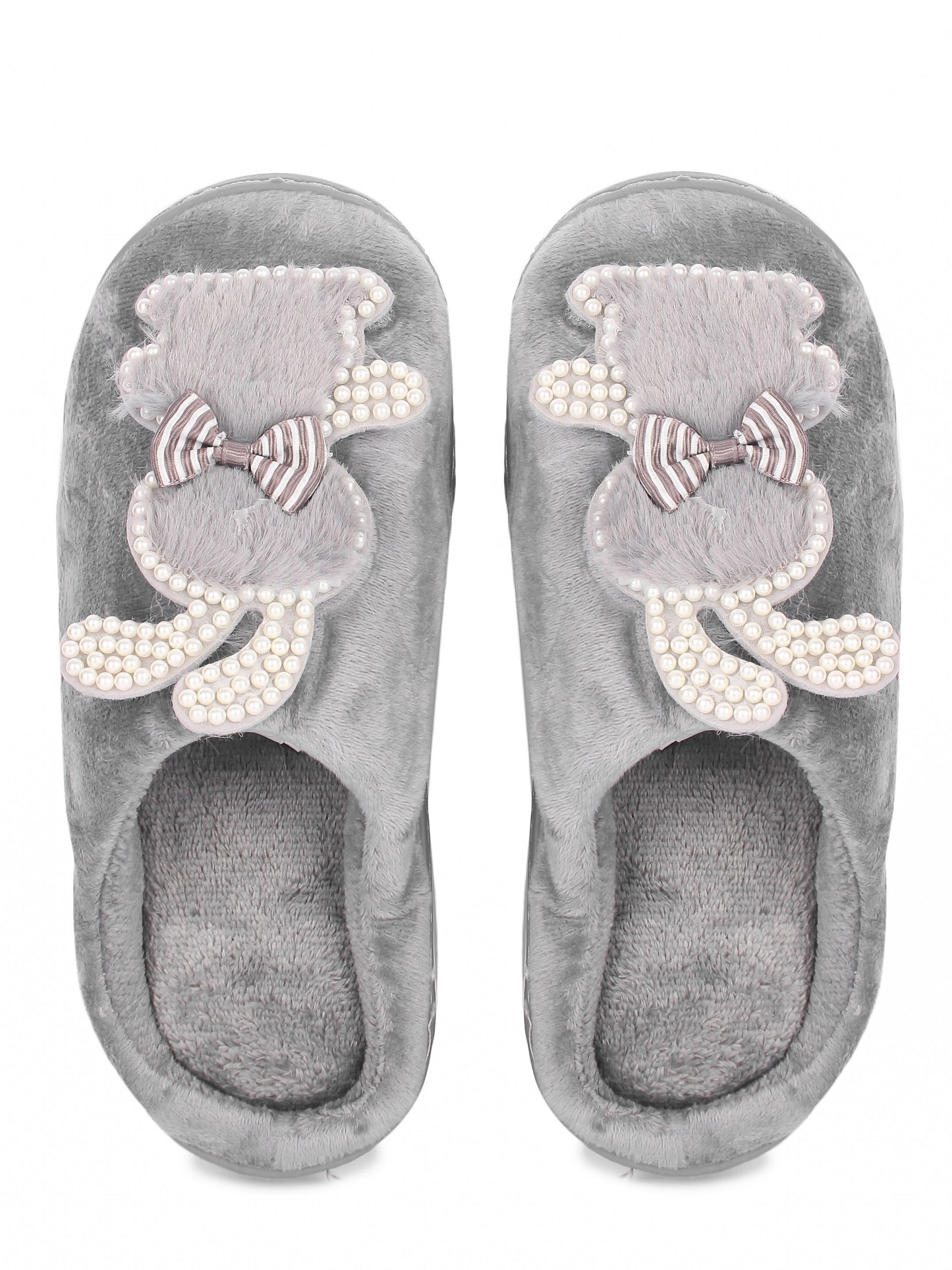 Brauch Women's Grey Wavy Ear Fur Winter Slippers