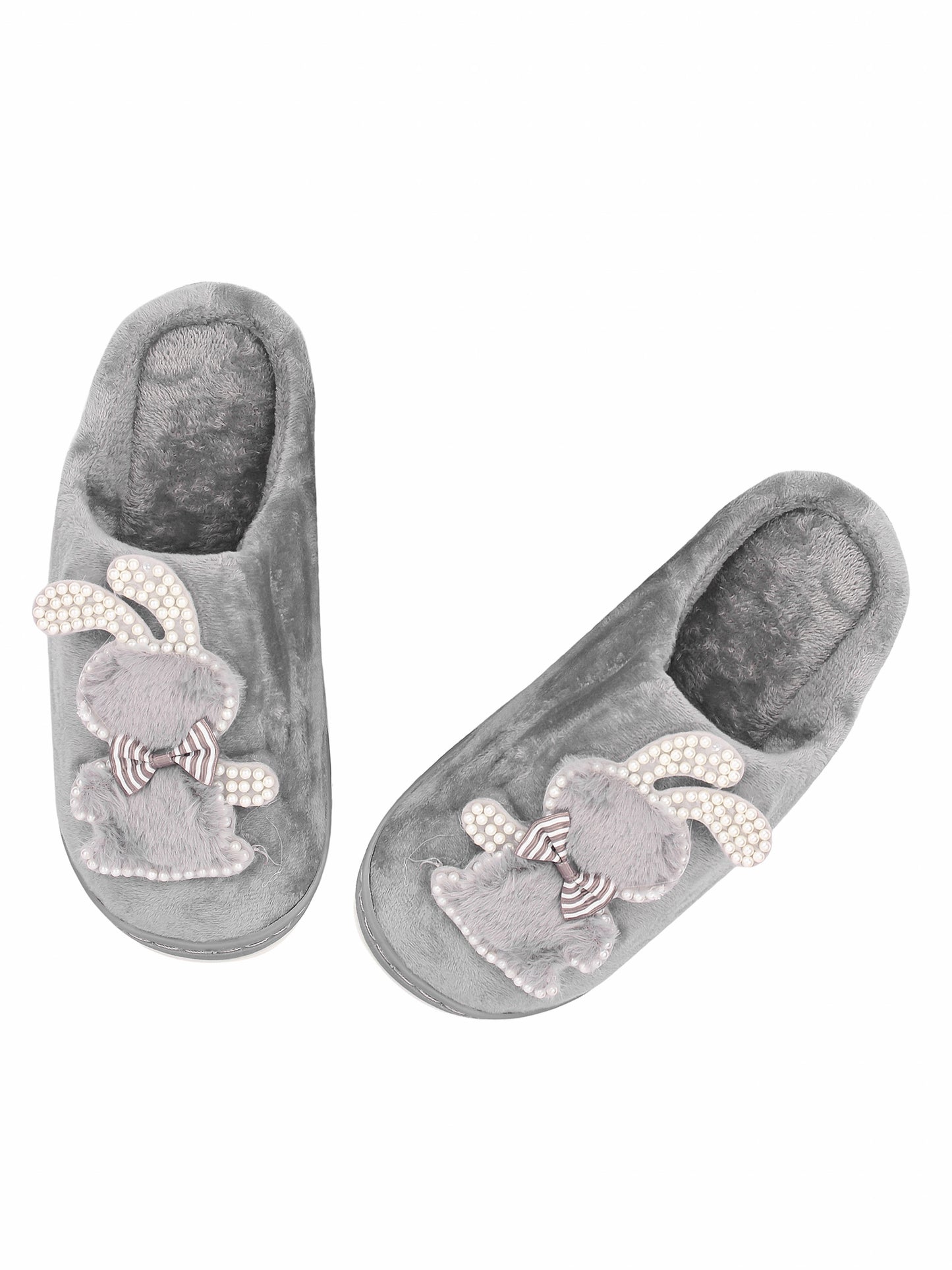Brauch Women's Grey Wavy Ear Fur Winter Slippers