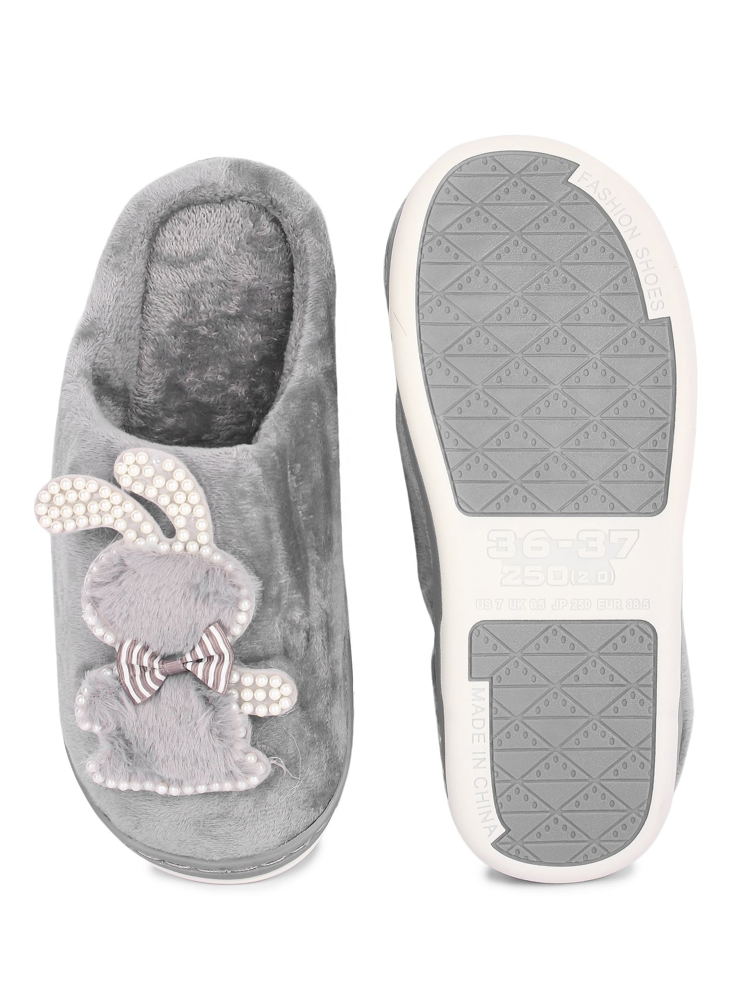 Brauch Women's Grey Wavy Ear Fur Winter Slippers
