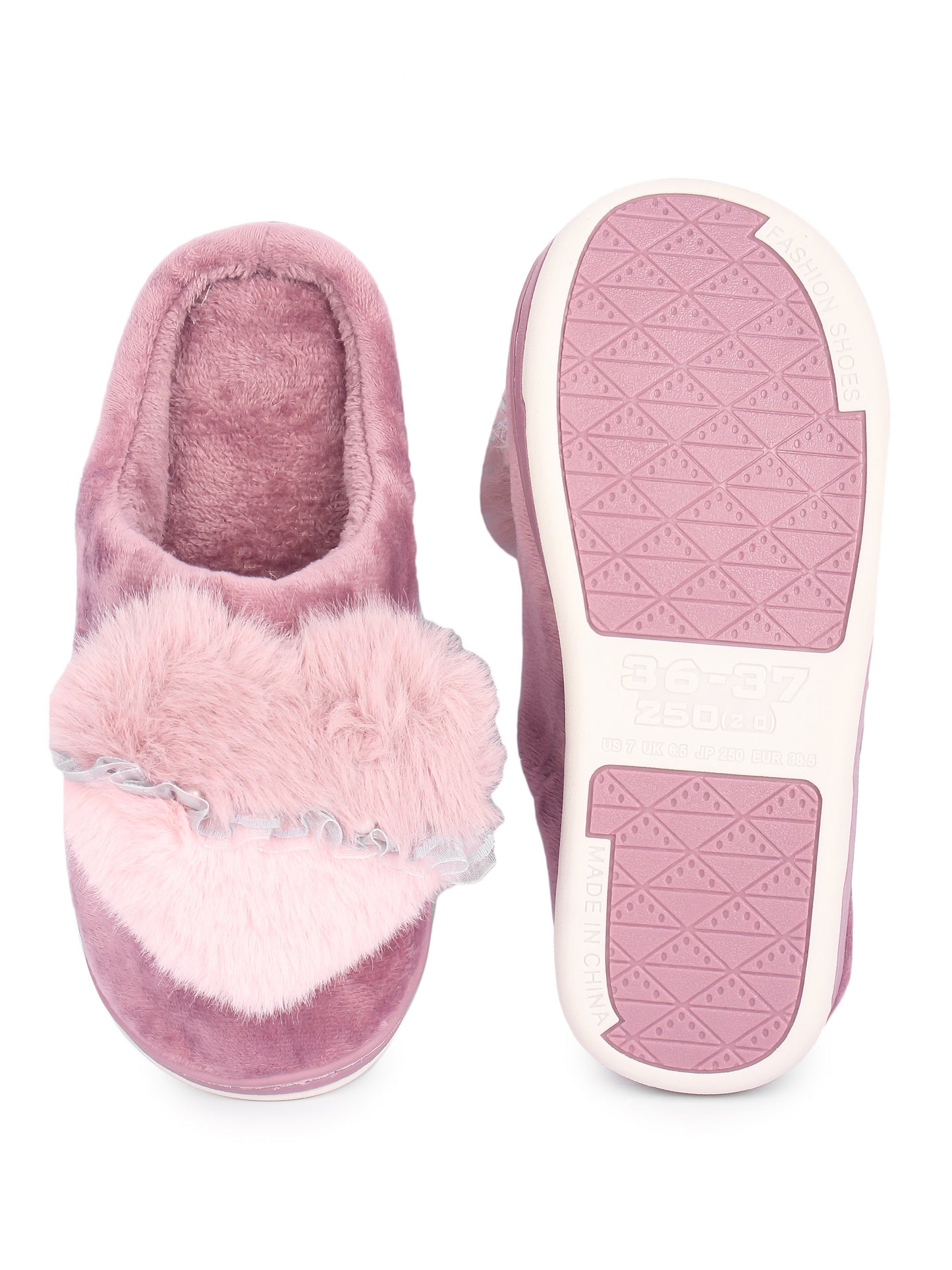 Brauch Women's Purple Heart Pearl Fur Winter Slippers