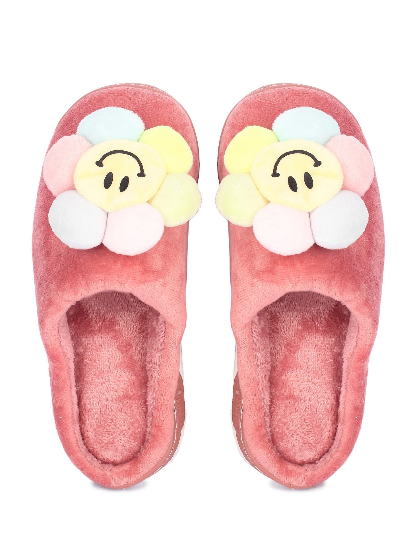 Brauch Women's Pink Happy Sunflower Fur Winter Slippers