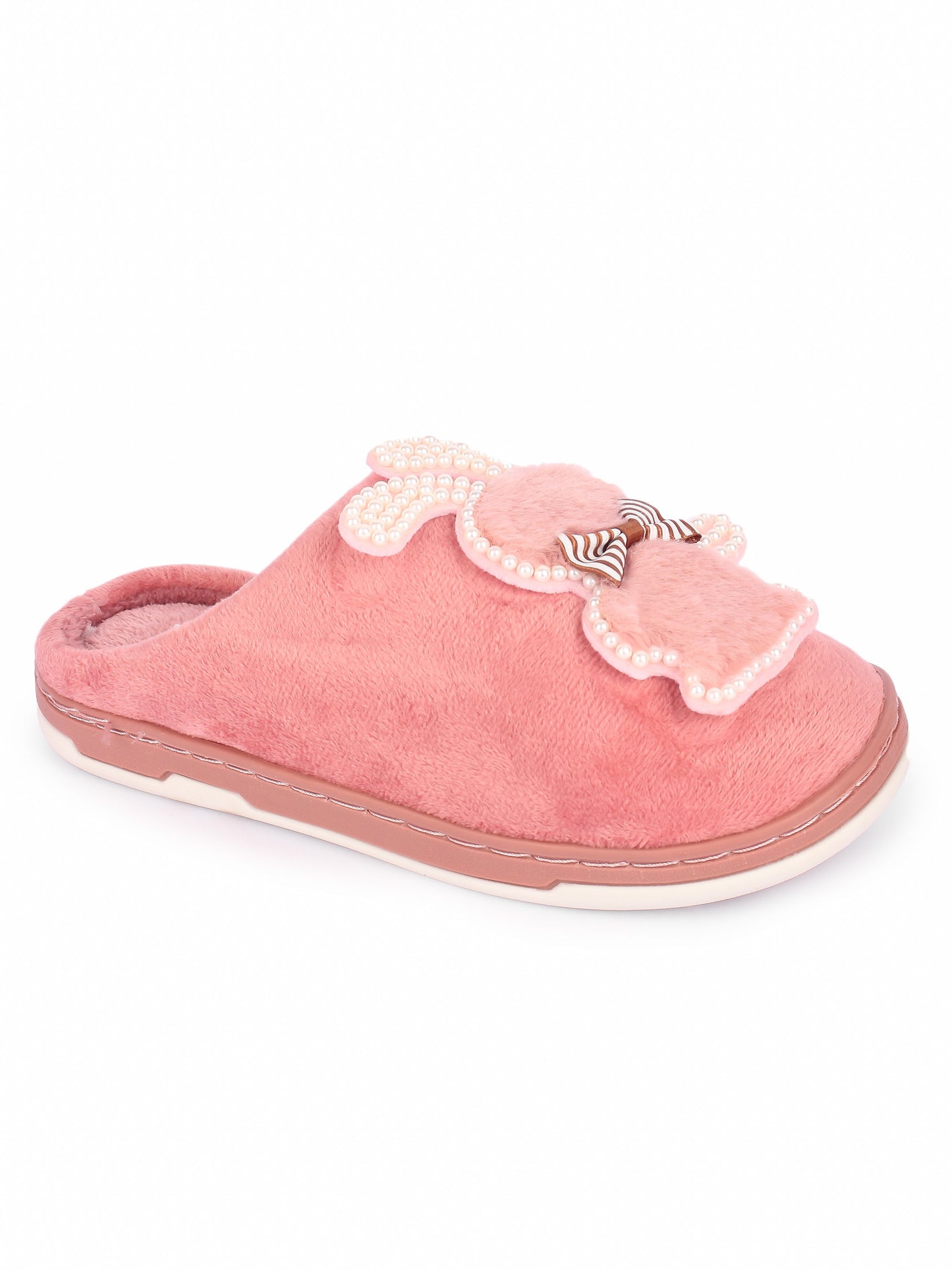 Brauch Women's Pink Wavy Ear Fur Winter Slippers