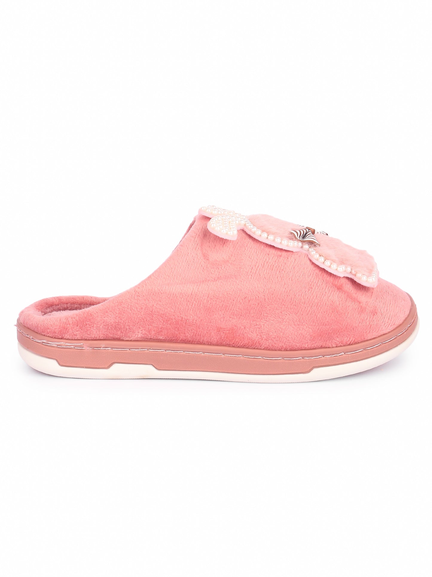 Brauch Women's Pink Wavy Ear Fur Winter Slippers