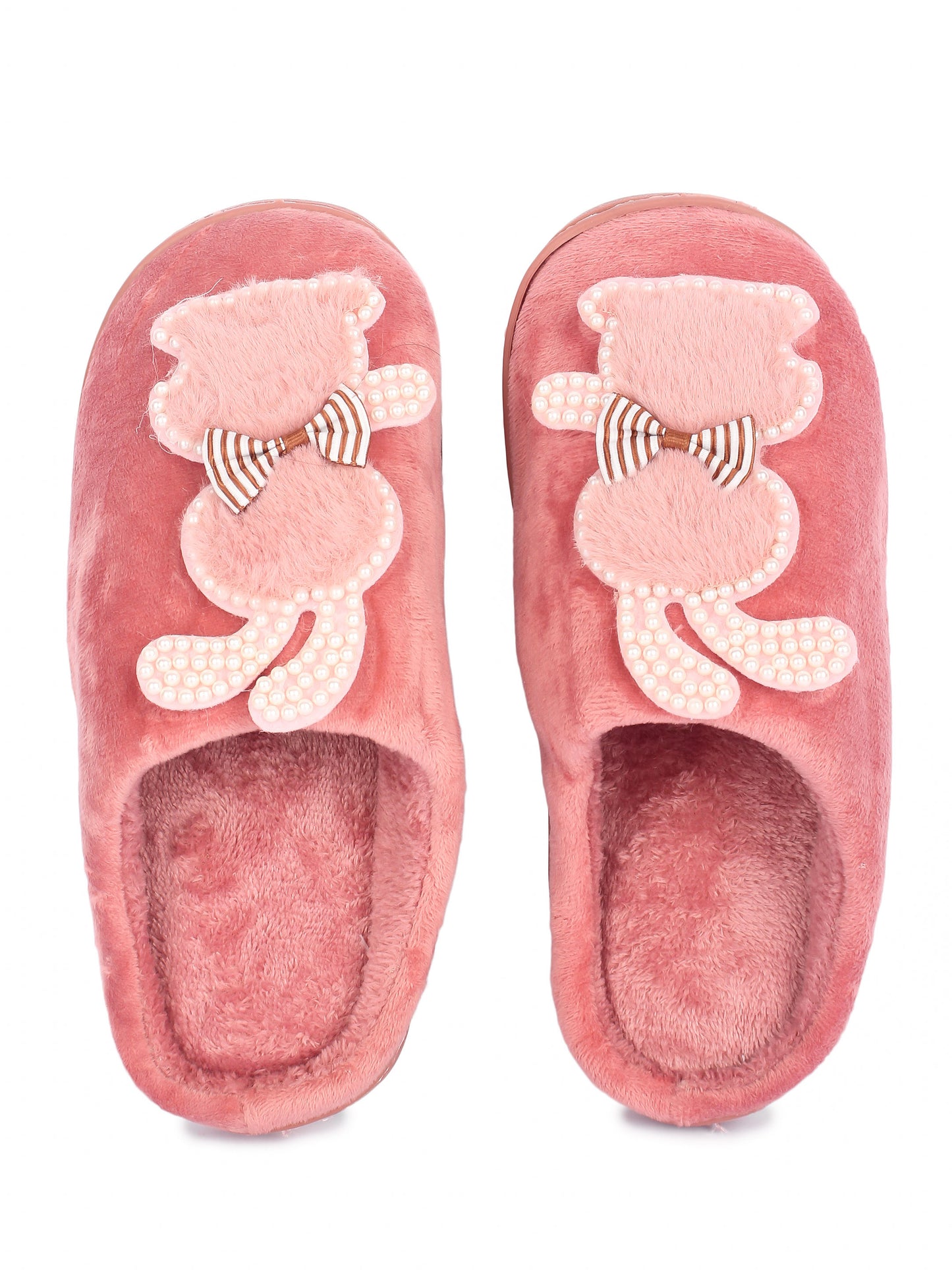 Brauch Women's Pink Wavy Ear Fur Winter Slippers