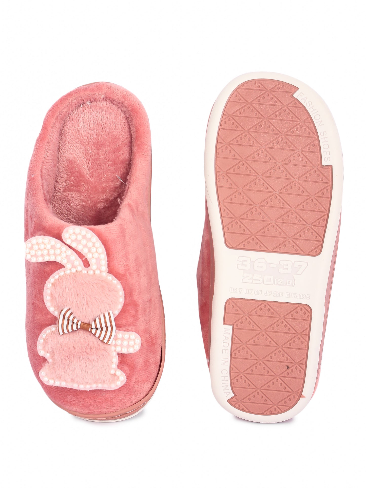 Brauch Women's Pink Wavy Ear Fur Winter Slippers