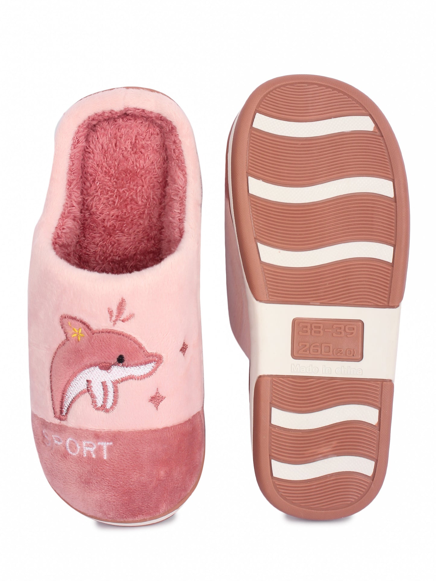 Brauch Women's Pink Whale Fur Winter Slippers