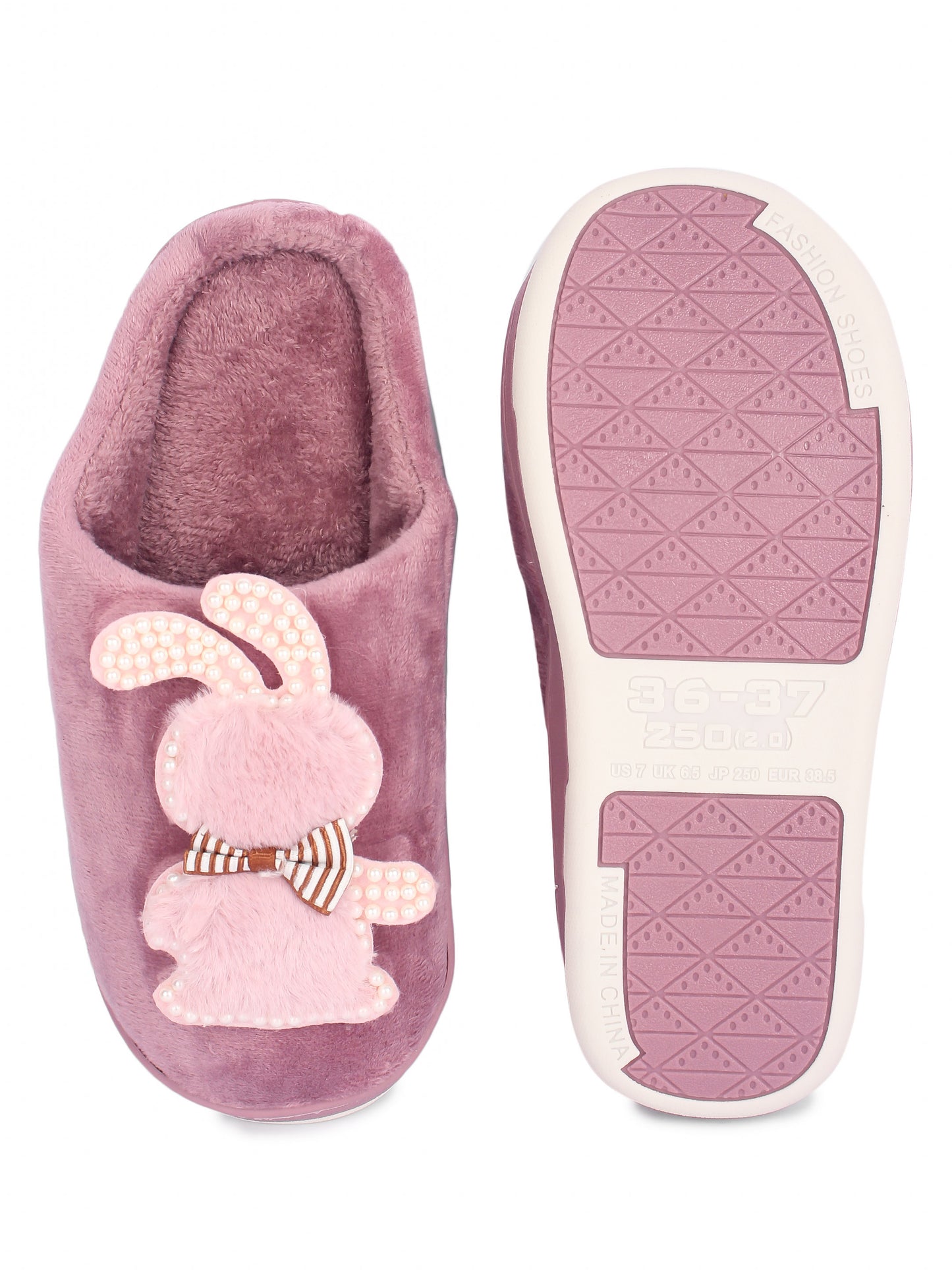 Brauch Women's Purple Wavy Ear Fur Winter Slippers