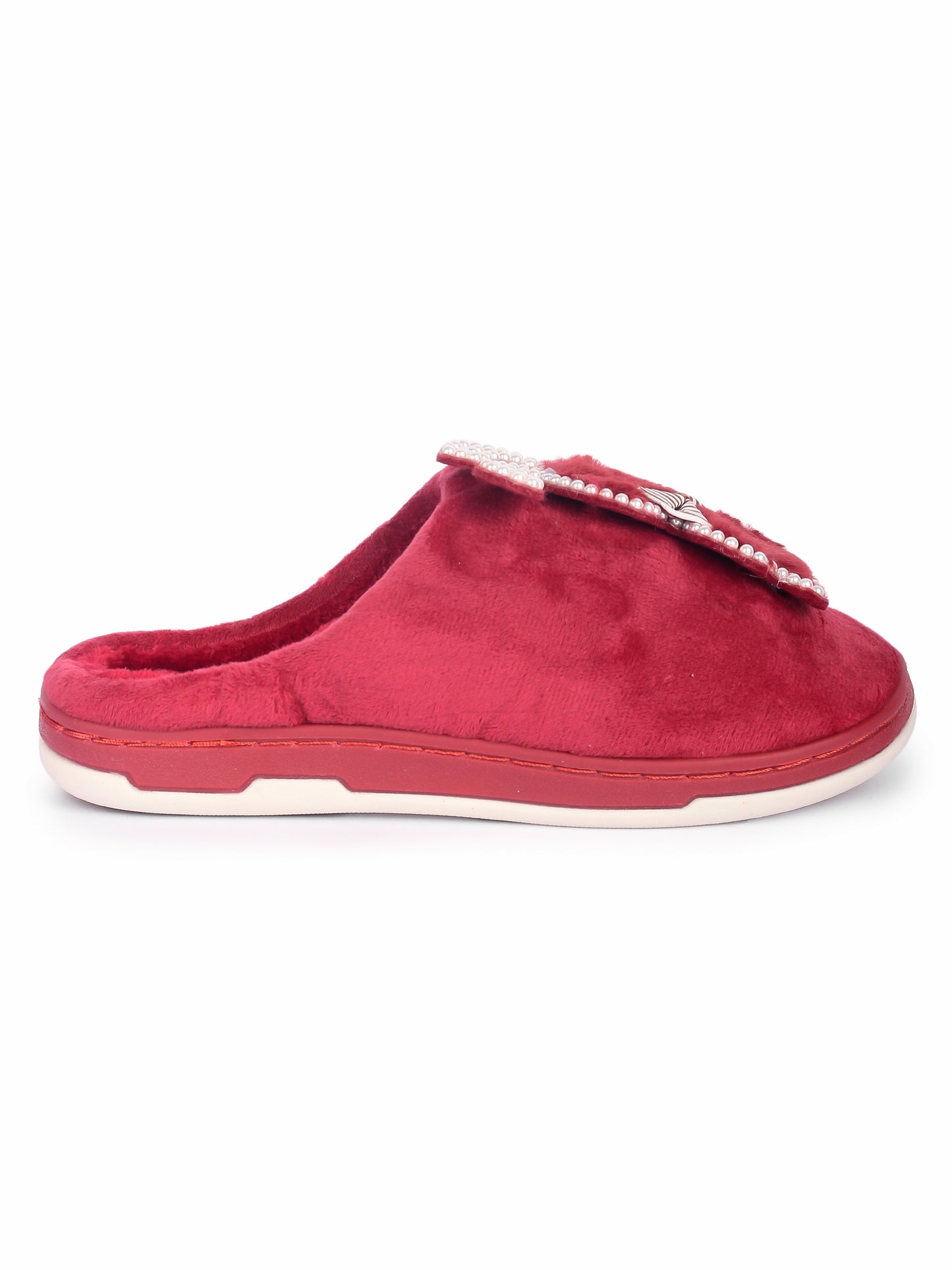 Brauch Women's Maroon Wavy Ear Fur Winter Slippers