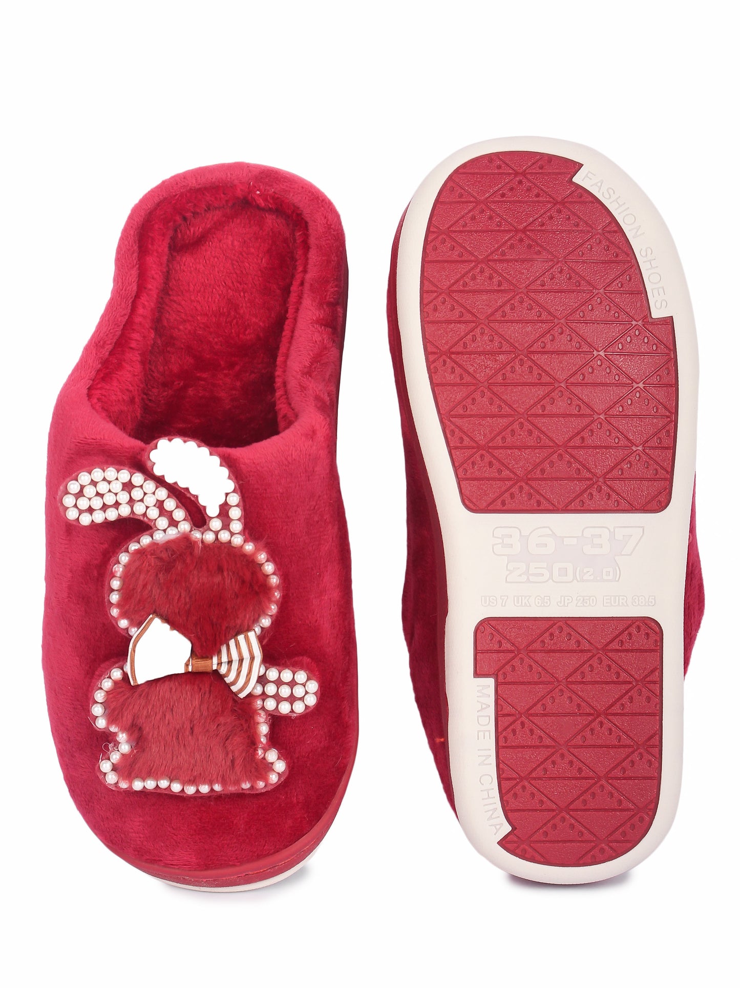 Brauch Women's Maroon Wavy Ear Fur Winter Slippers