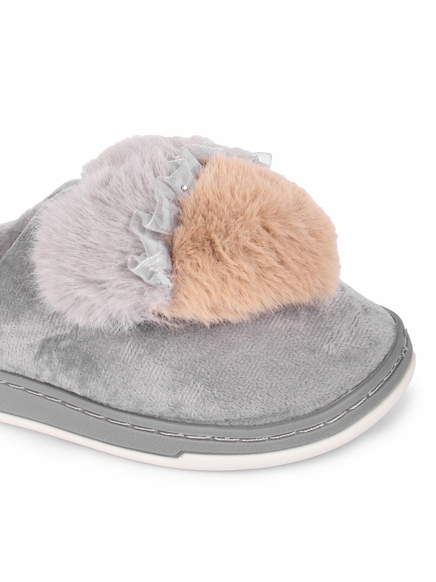 Brauch Women's Grey Heart Pearl Fur Winter Slippers
