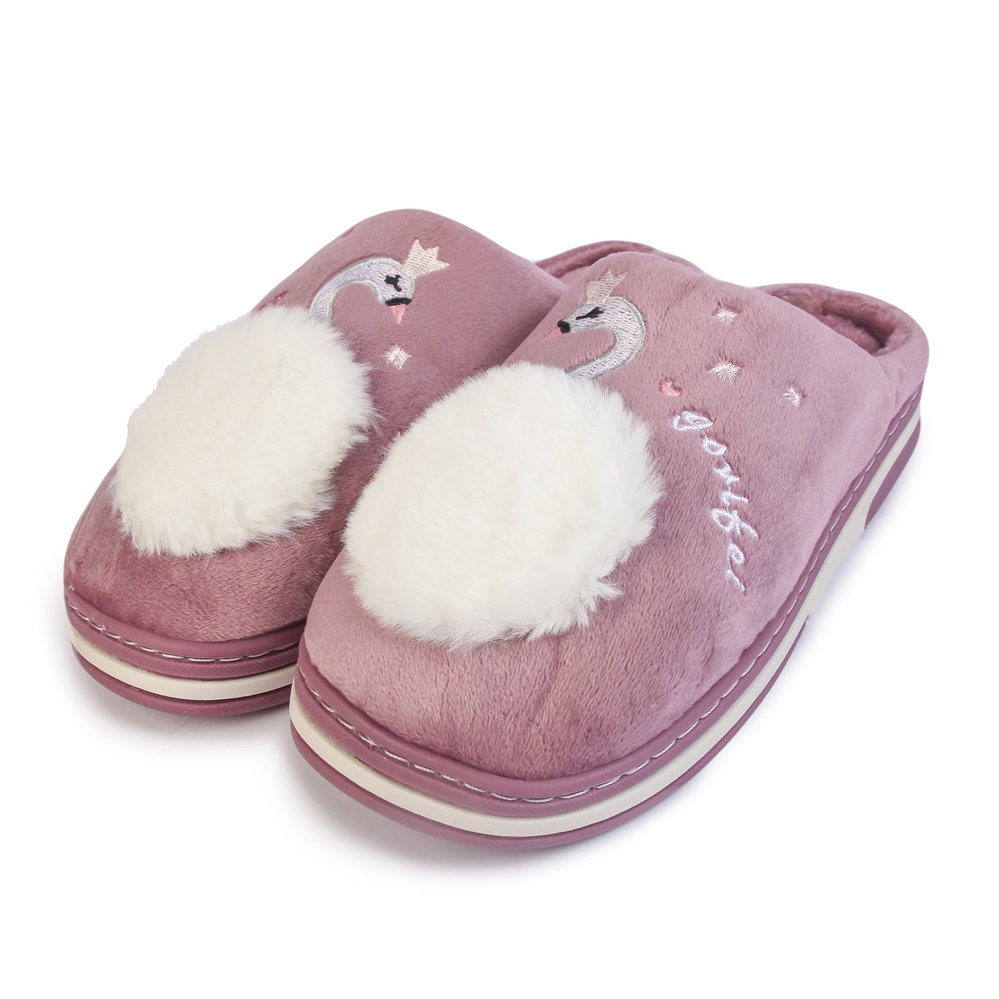 Brauch Women's Purple Fur Swan Winter Slippers