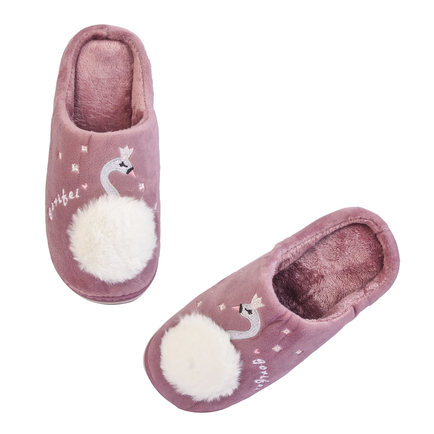 Brauch Women's Purple Fur Swan Winter Slippers