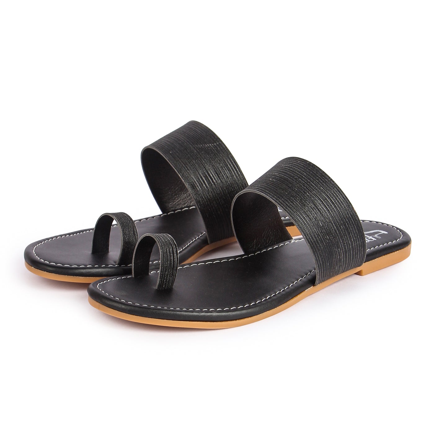 Brauch Women's Black Thumb Glitter Strap Flats