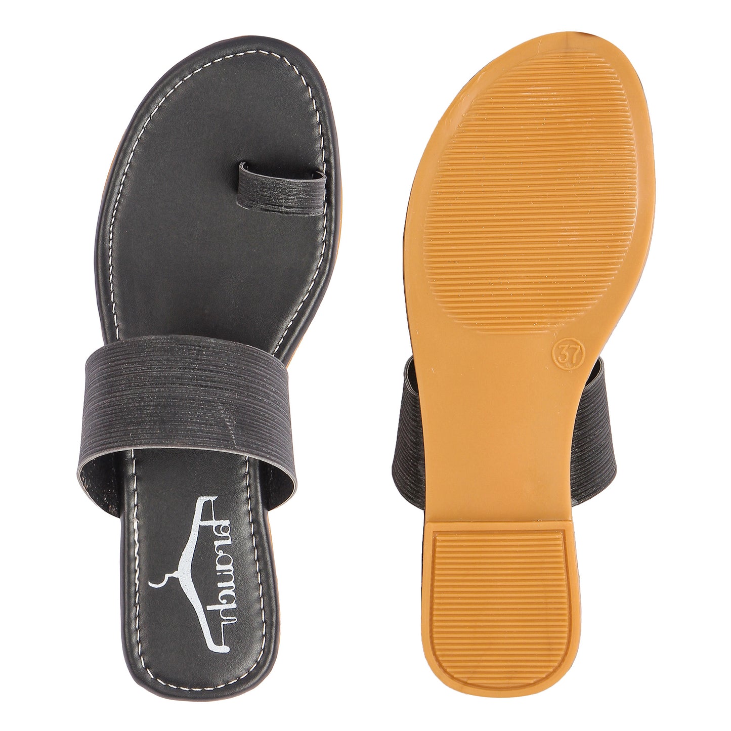 Brauch Women's Black Thumb Glitter Strap Flats