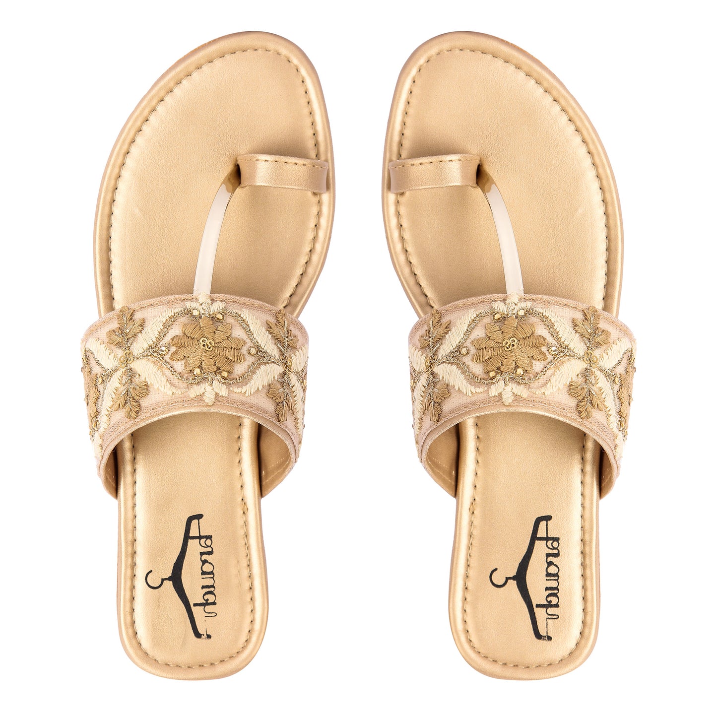 Brauch Women's Beige Embroidered Floral Flats