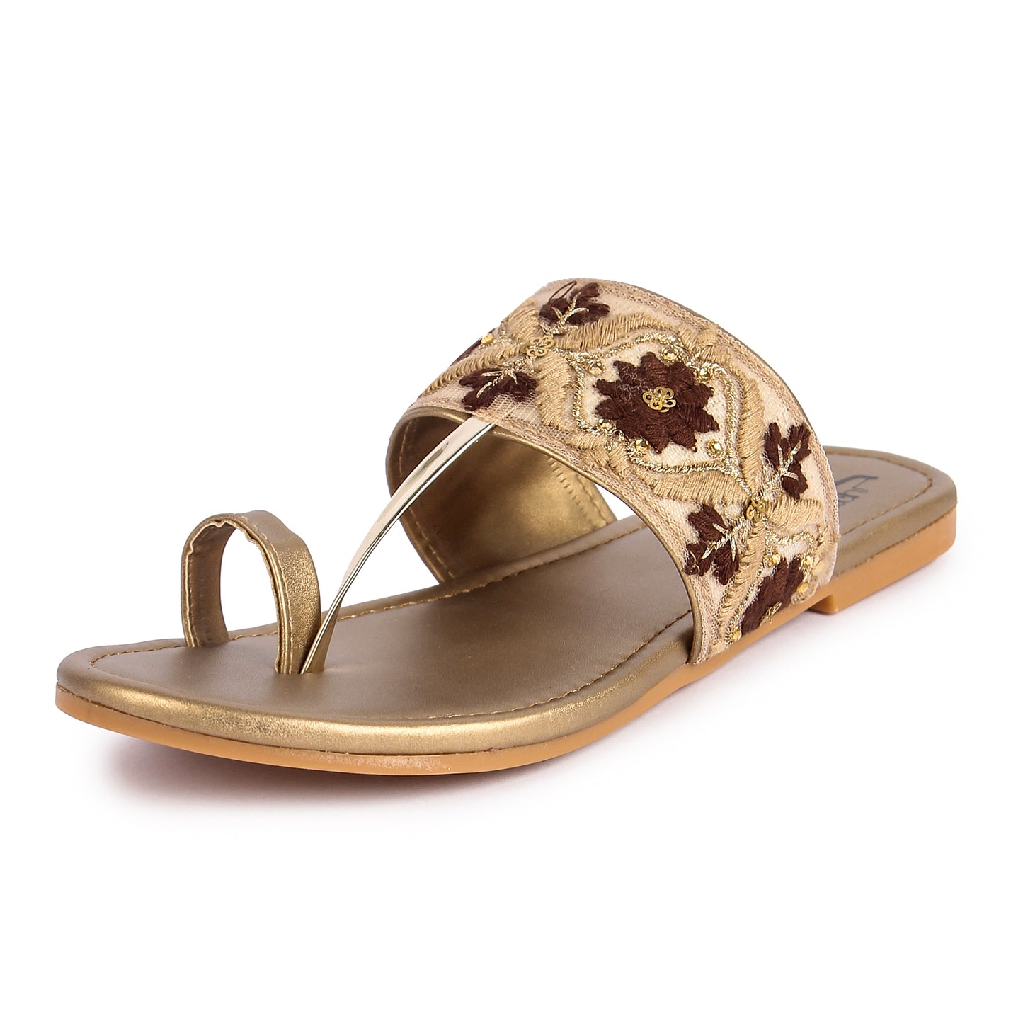 Brauch Women's Brown Embroidered Floral Flats