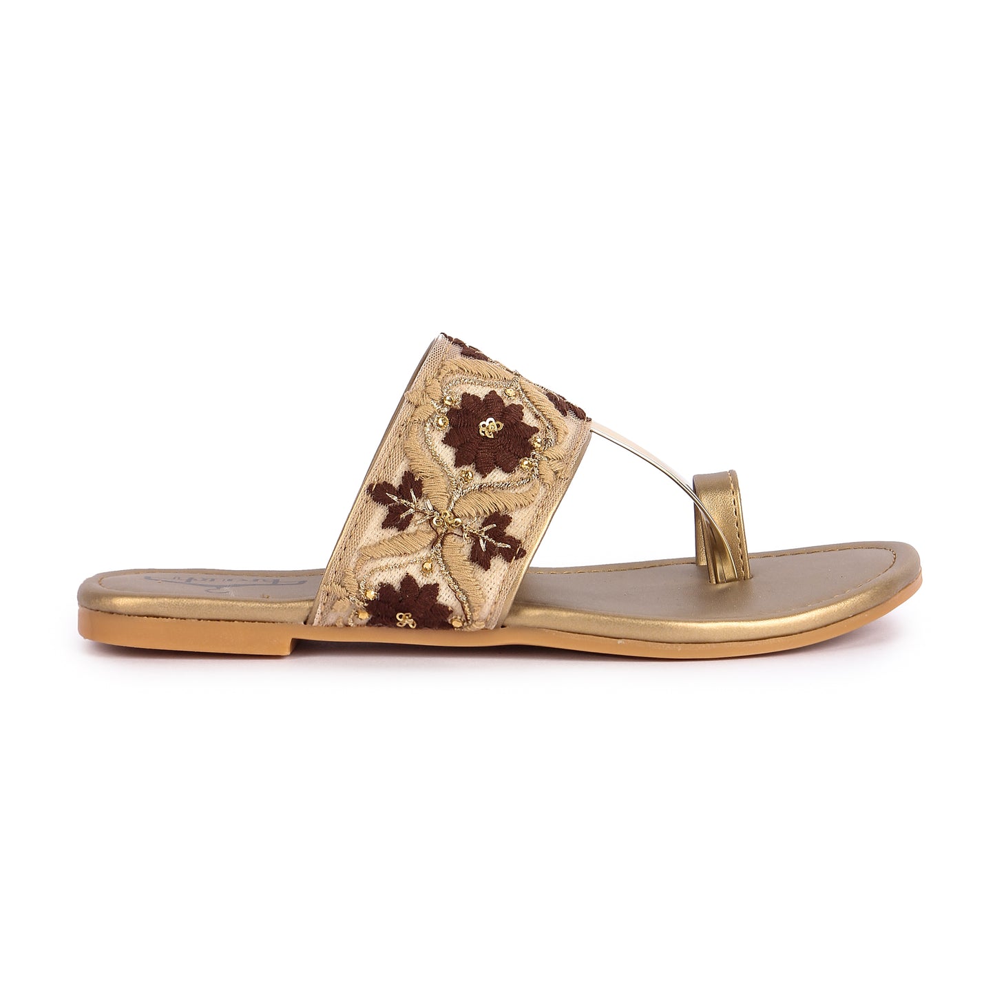 Brauch Women's Brown Embroidered Floral Flats