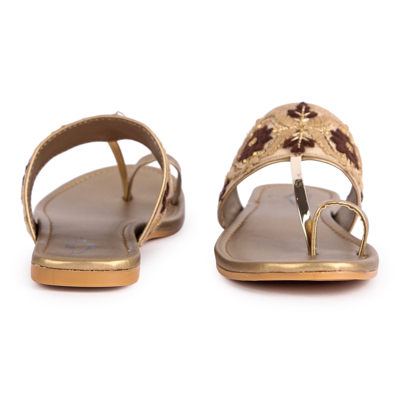 Brauch Women's Brown Embroidered Floral Flats