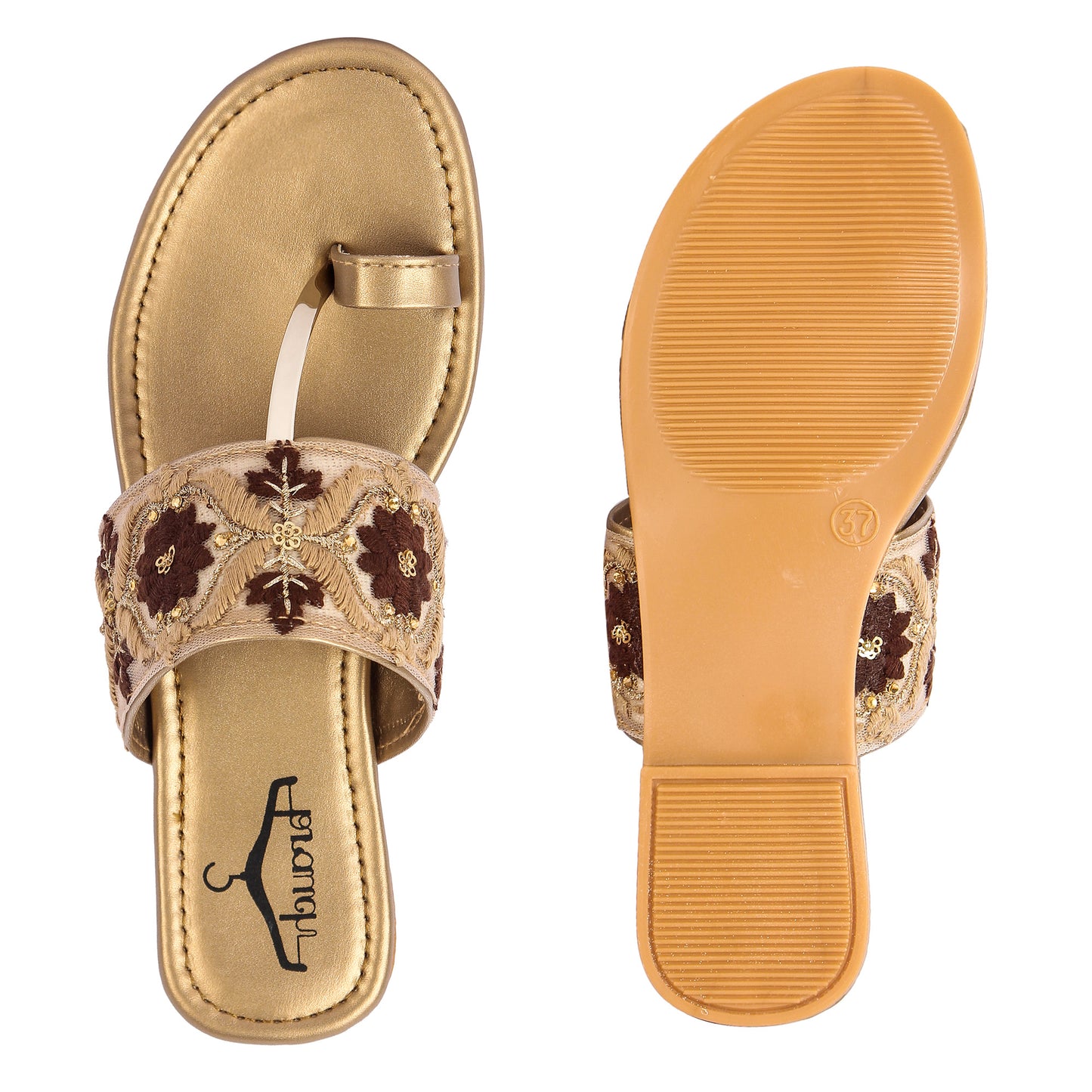 Brauch Women's Brown Embroidered Floral Flats