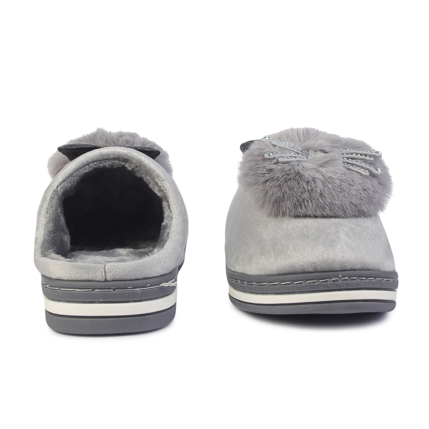 Brauch Women's Grey Glitter Kitty Winter Slippers