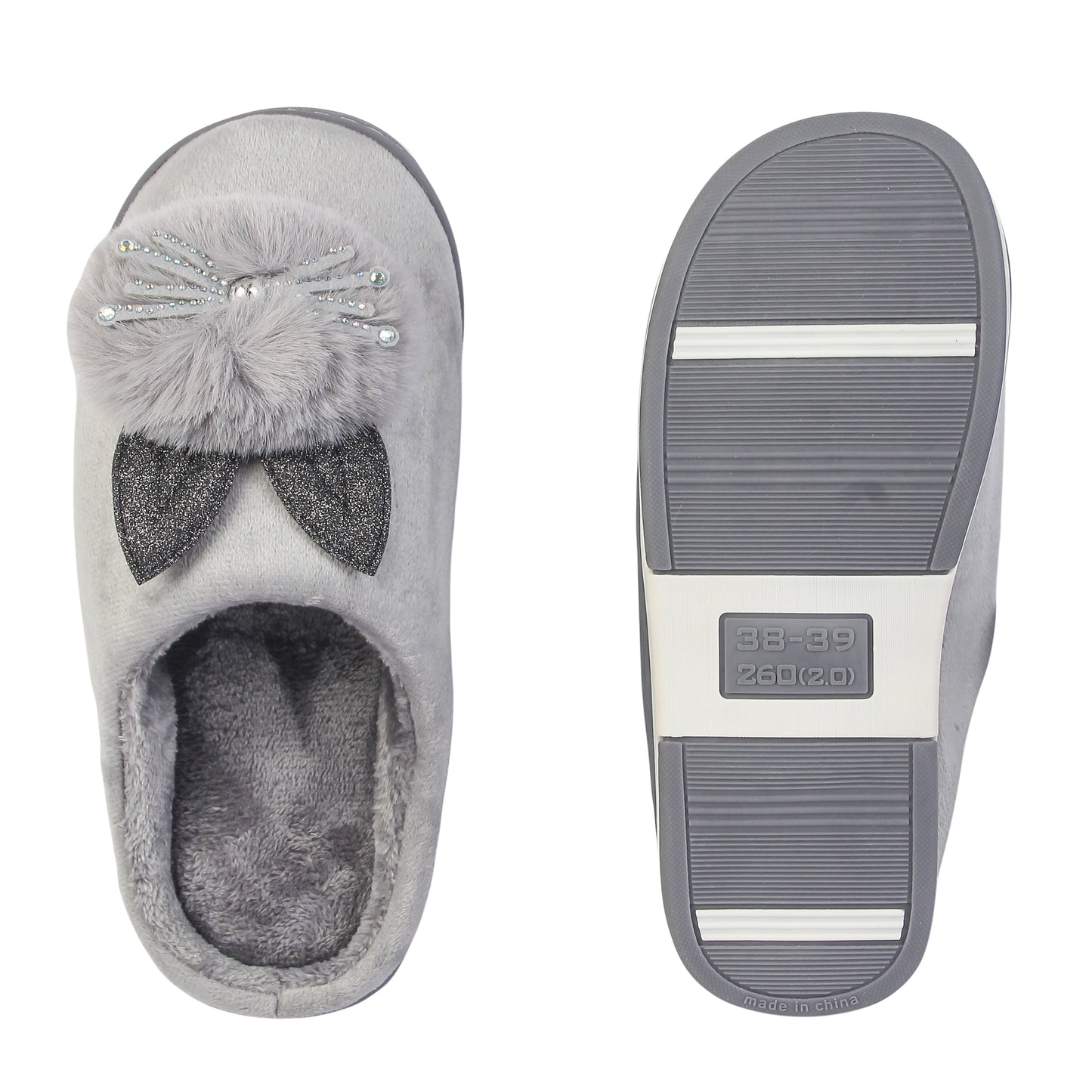 Brauch Women's Grey Glitter Kitty Winter Slippers