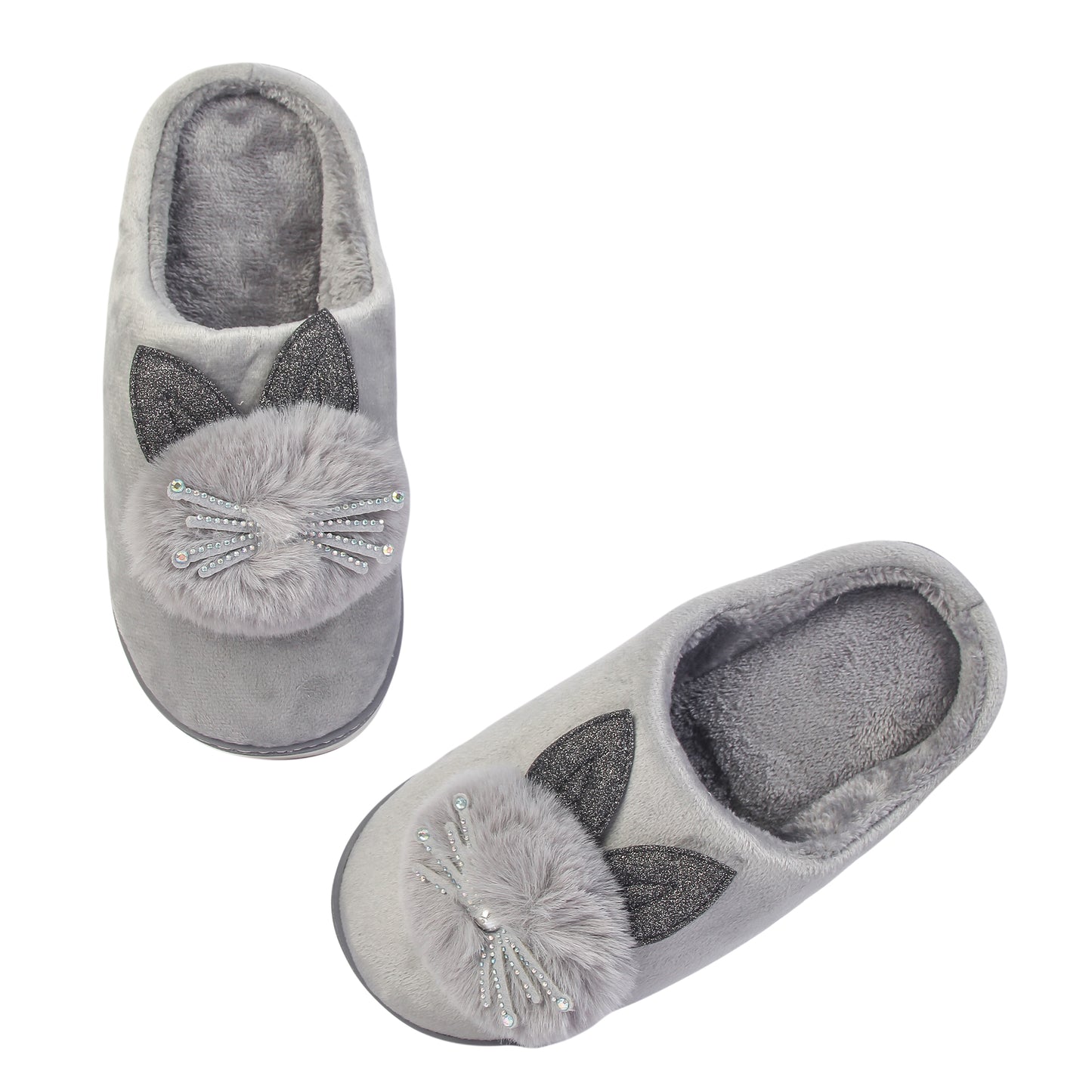 Brauch Women's Grey Glitter Kitty Winter Slippers