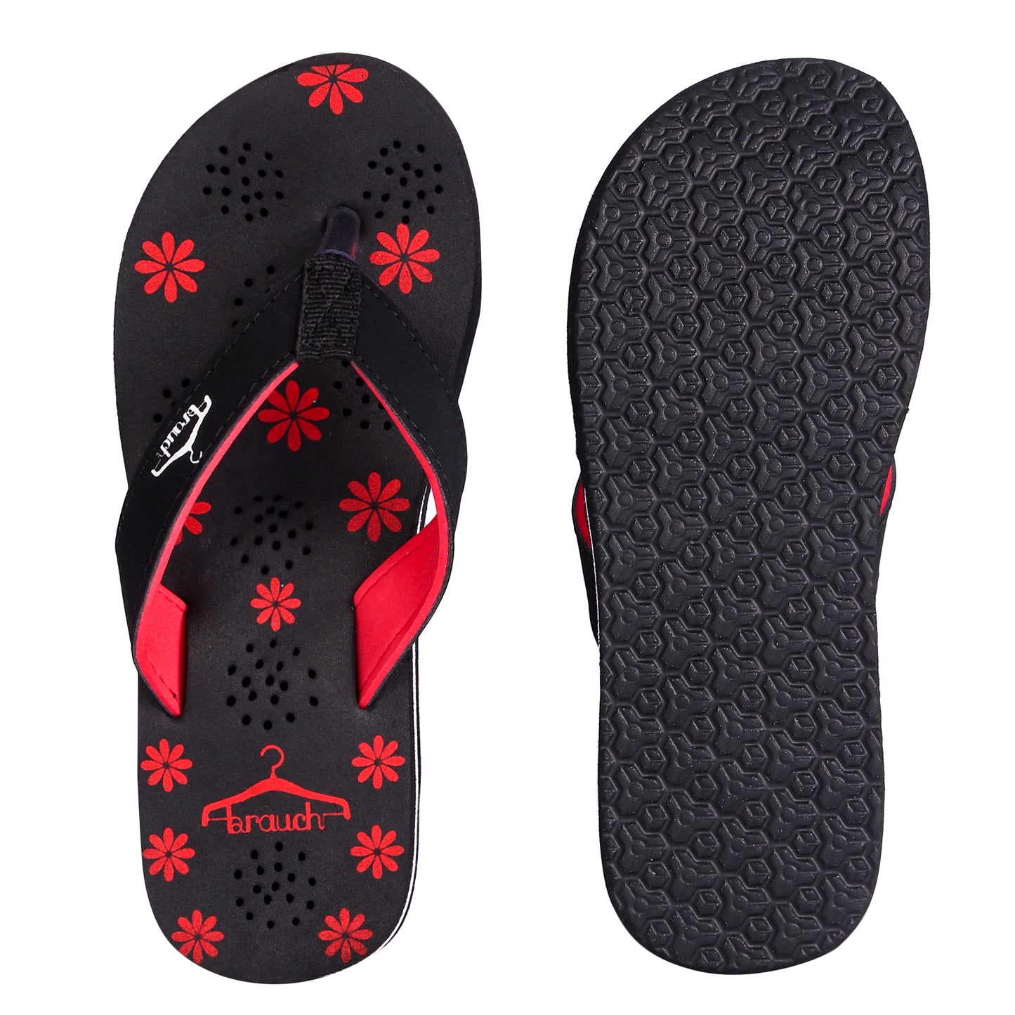 Brauch Women's Casual Red Floral Flip Flops