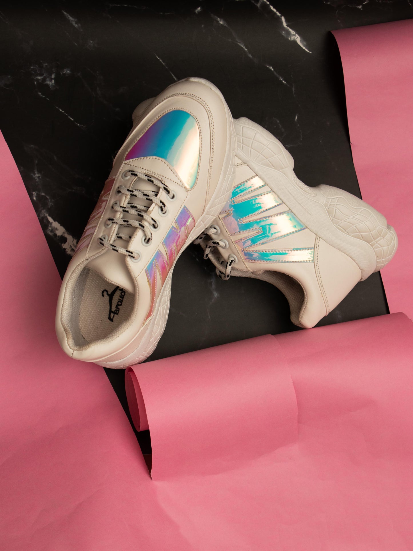 White And Chrome Stylish Striped Casual Sneaker