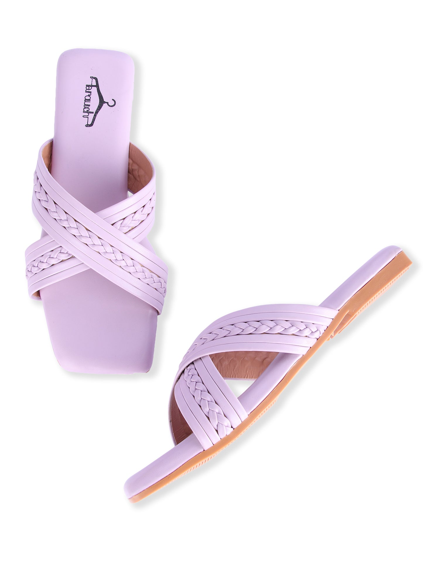 Brauch Purple Cross Strap Patterned Flats