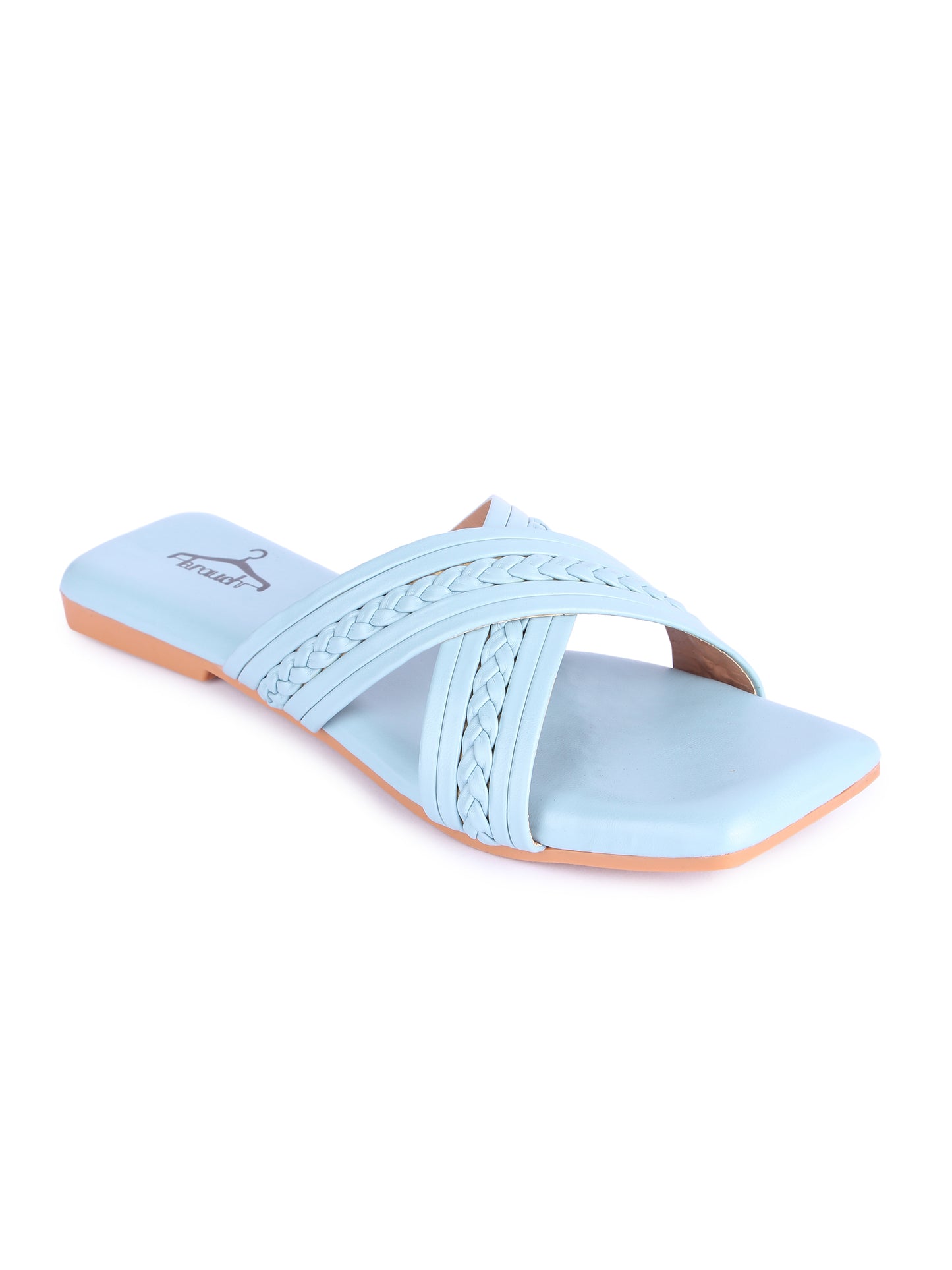 Brauch Blue Cross Strap Patterned Flats