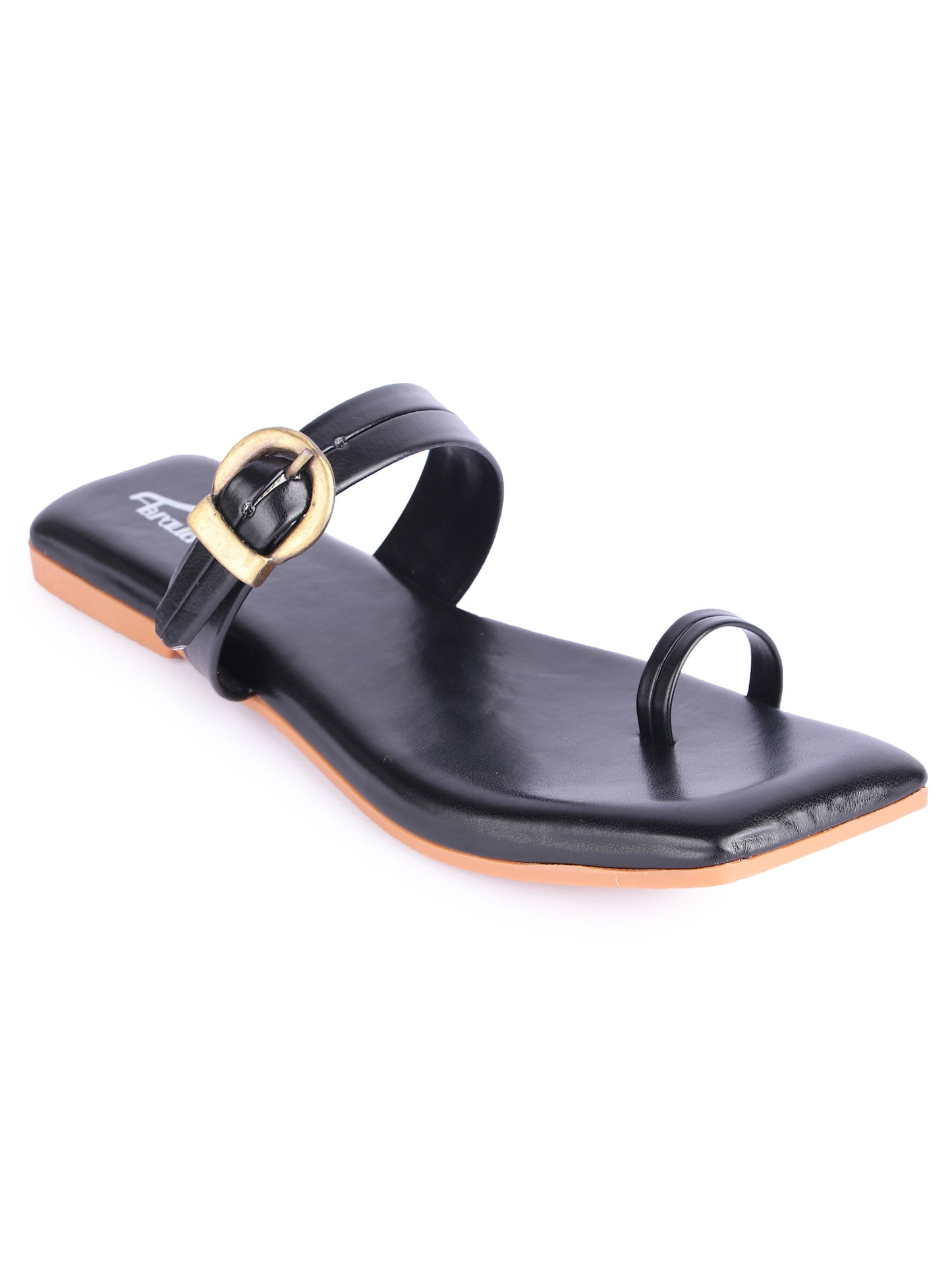 Brauch Black Buckle Strap Square Toe Flats
