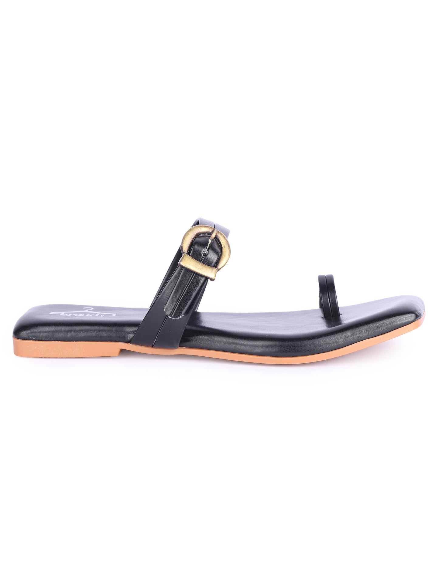 Brauch Black Buckle Strap Square Toe Flats