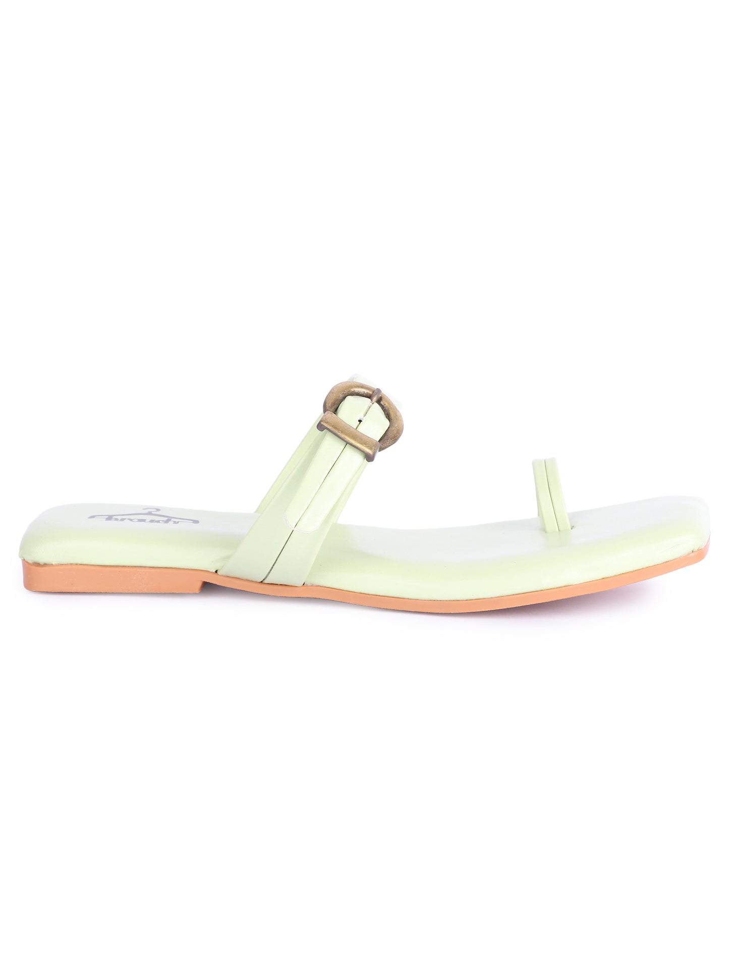 Brauch Sea Green Buckle Strap Square Toe Flats