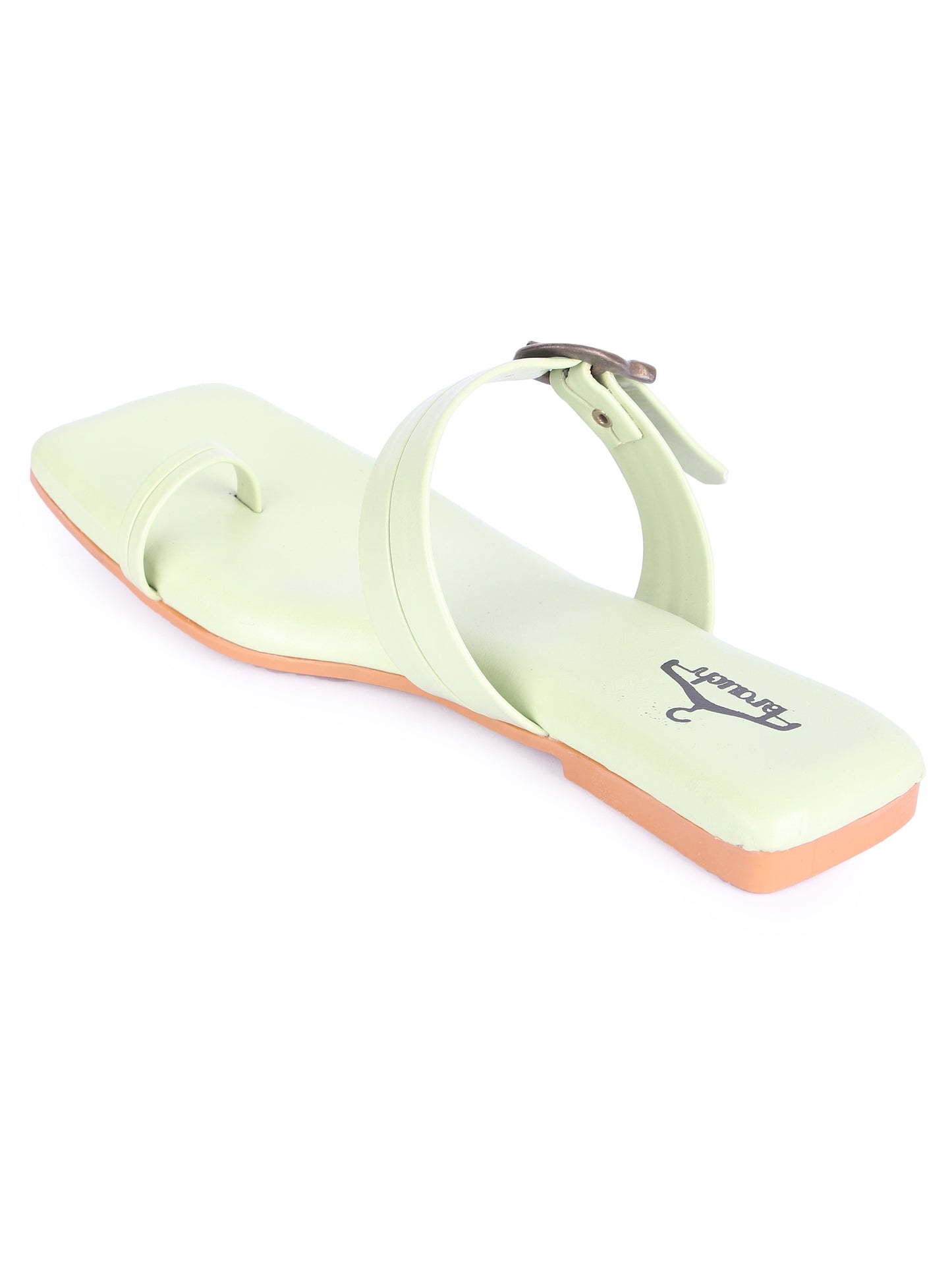 Brauch Sea Green Buckle Strap Square Toe Flats