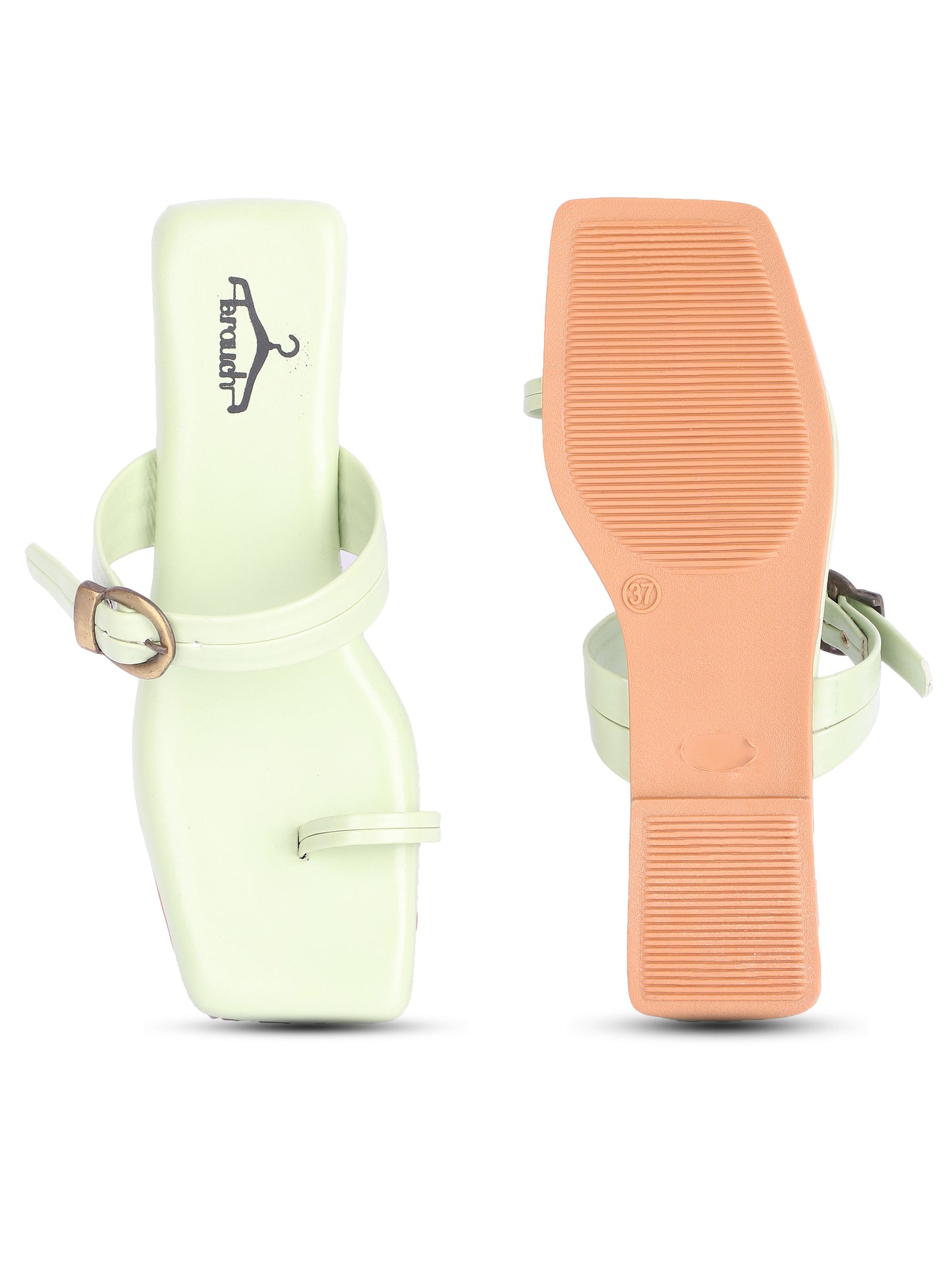 Brauch Sea Green Buckle Strap Square Toe Flats