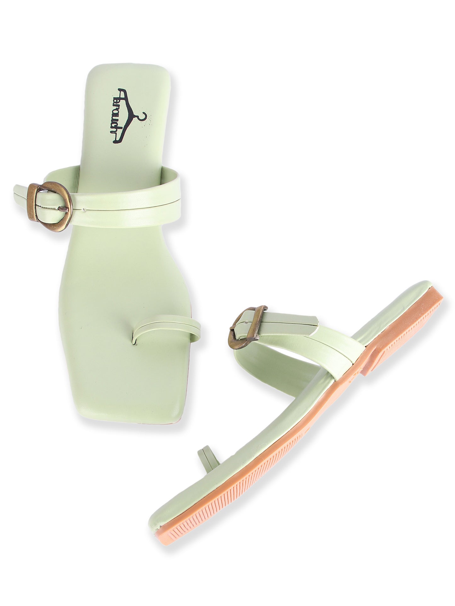Brauch Sea Green Buckle Strap Square Toe Flats