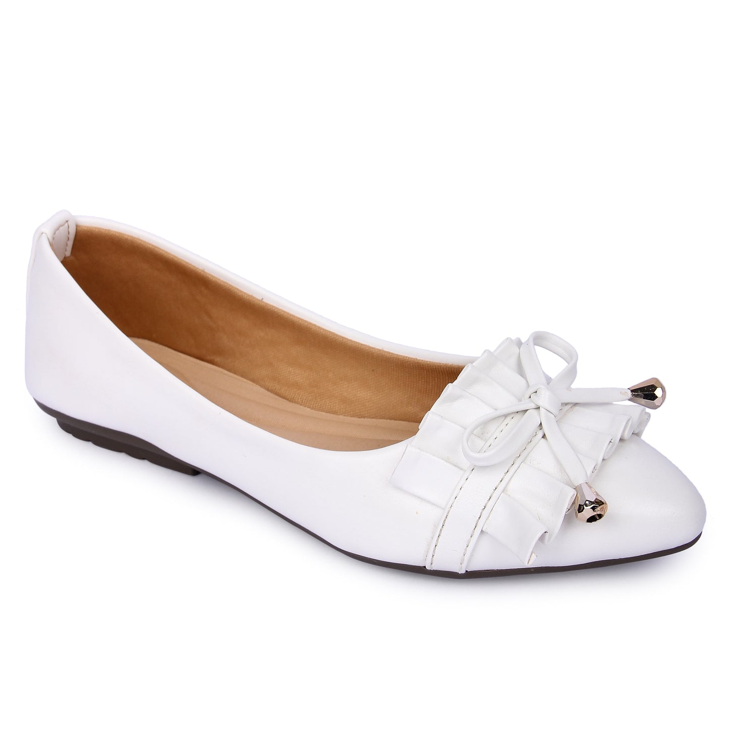 Brauch White Frill Bow Ballarines