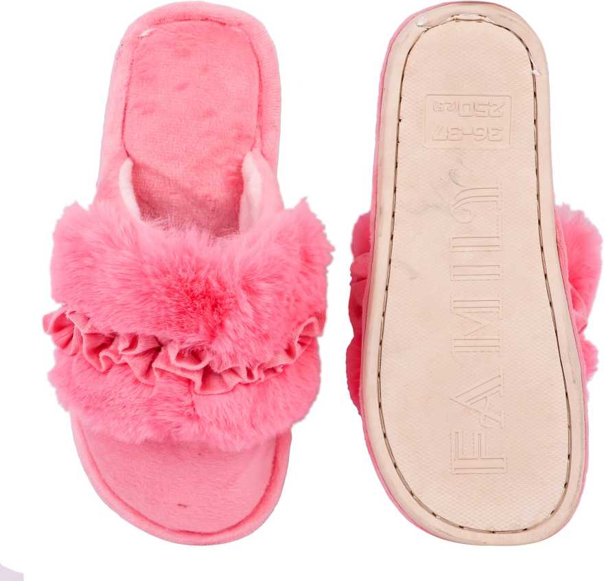 Brauch Women's Pink Fur Floral Winter Slippers…