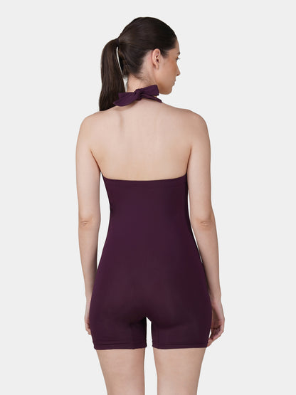 Brauch Maroon Padded Ruched Halter Neck Swimdress