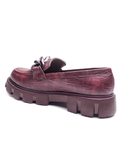 Brauch Maroon Patterned Embellished Loafer Shoe