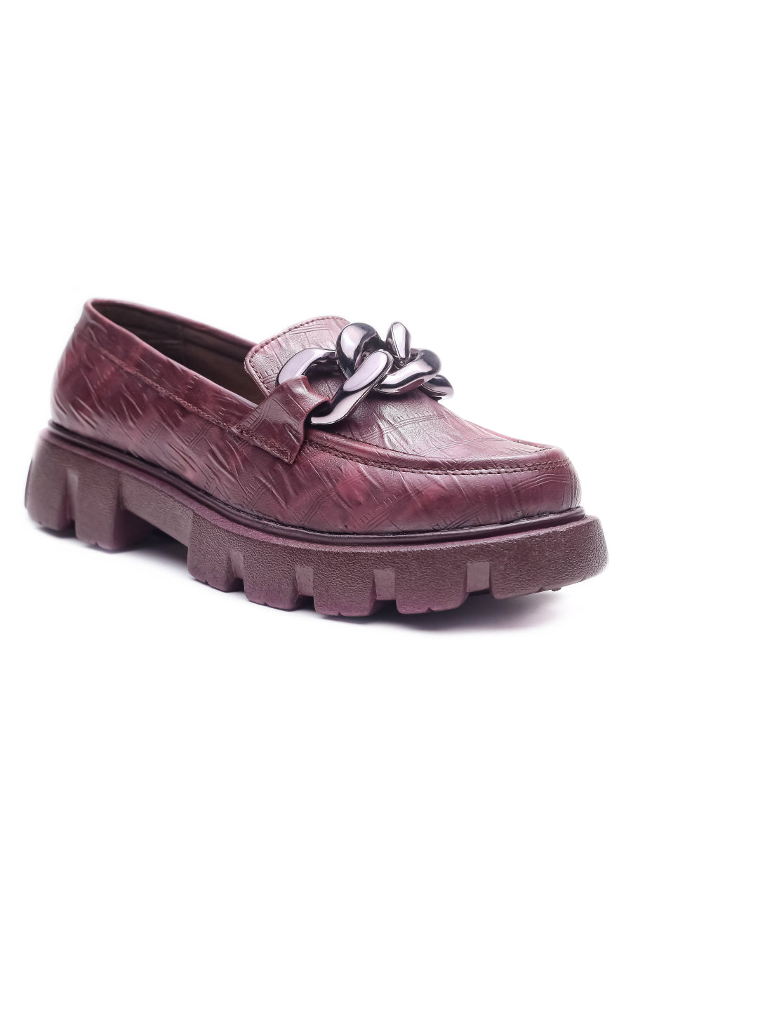 Brauch Maroon Patterned Embellished Loafer Shoe