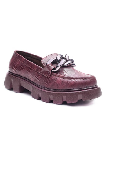 Brauch Maroon Patterned Embellished Loafer Shoe