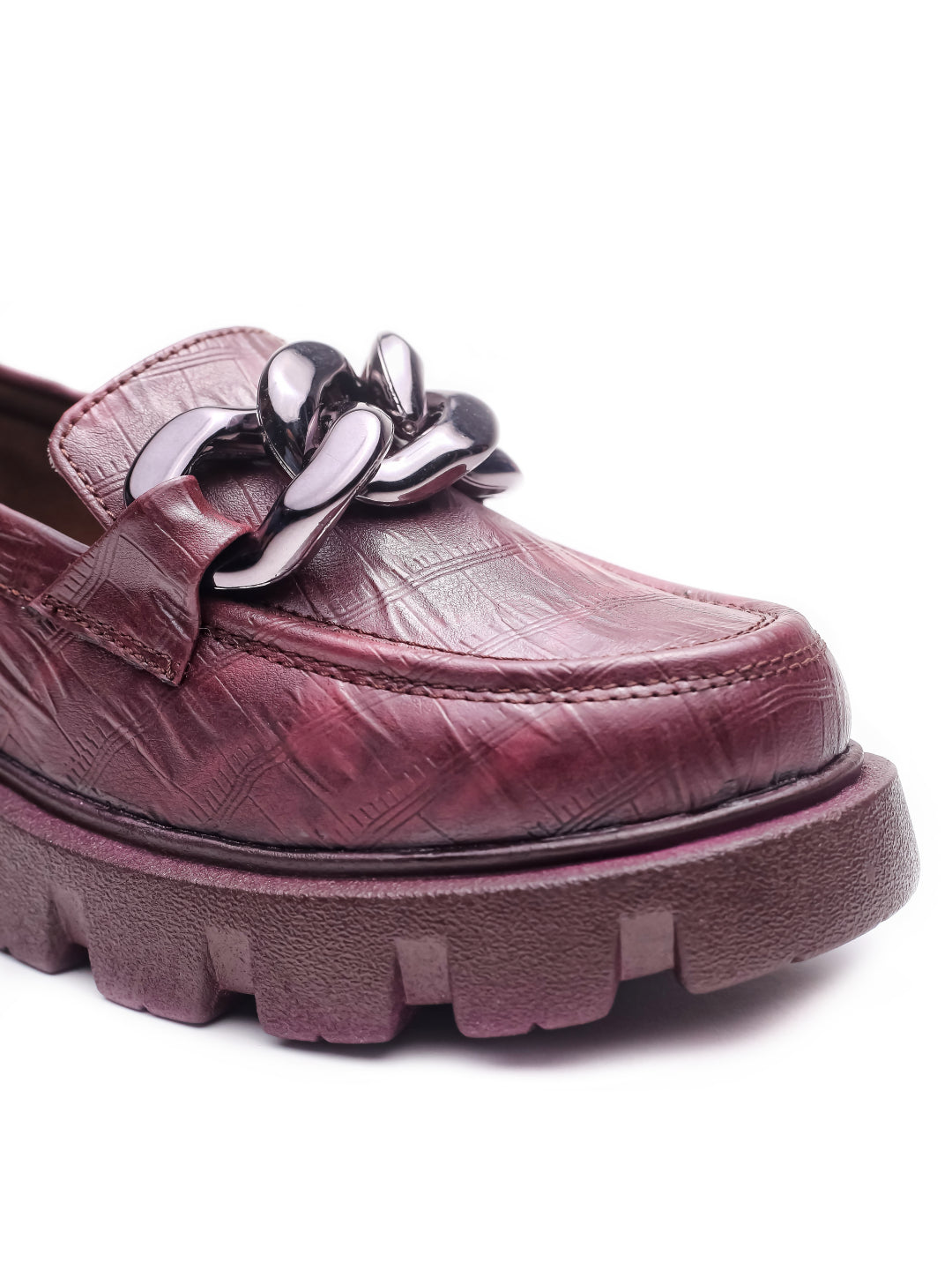 Brauch Maroon Patterned Embellished Loafer Shoe
